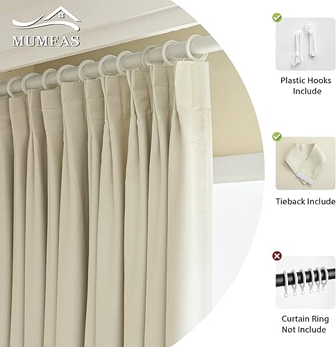 Miniatura 4 de MUMFAS Cortina plisada color beige crema de 52 pulgadas de ancho x 84 pulgadas de largo, con aislamiento térmico y 50 % opacas, para barra
