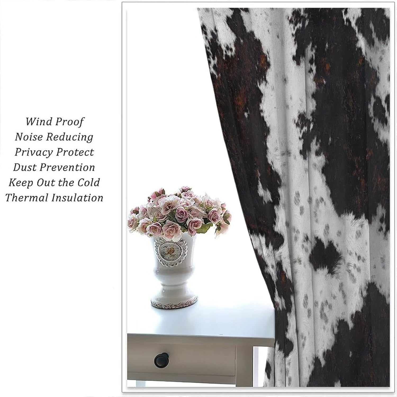 Cow Skin Print Curtains, Rustic Farmhouse Animal Fur Skin Window Treatments Black Brown Wild 3D Cowhide Print Rod Pocket Window Drapes for Bedroom Living Room 42x54in (Decor)