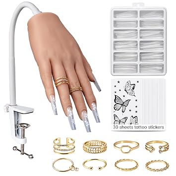 Silicone Practice Hand for Acrylic Nails- Flexible Right Hand for Beginners