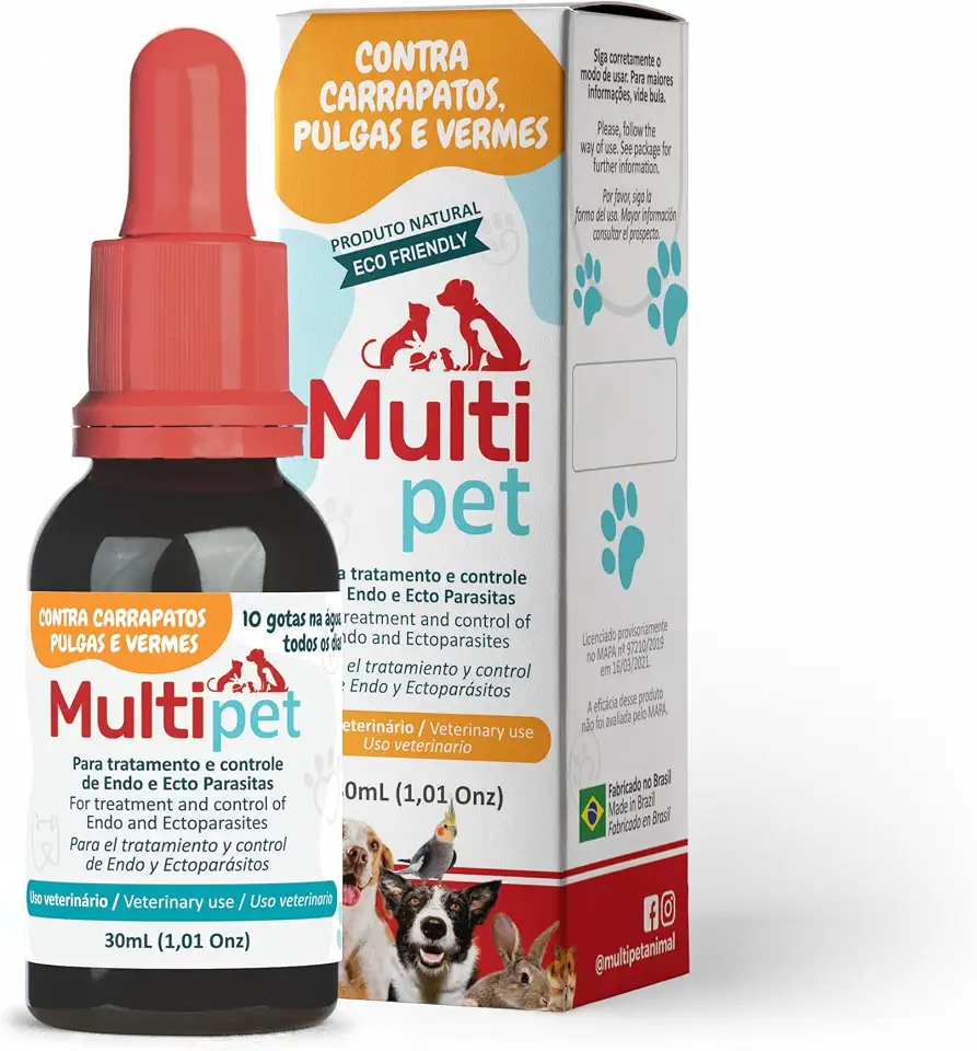 01 Multipet contra pulgas, carrapatos e vermes 30ml