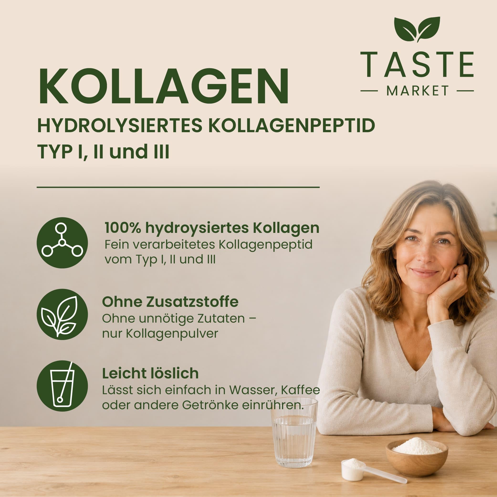 Kollagen Pulver 2 x 1 kg | Collagen Hydrolysat ohne Zusätze | geschmacksneutral | Eiweiß Pulver | Peptide Typ 1,2,3 Eiweiss 2 kg