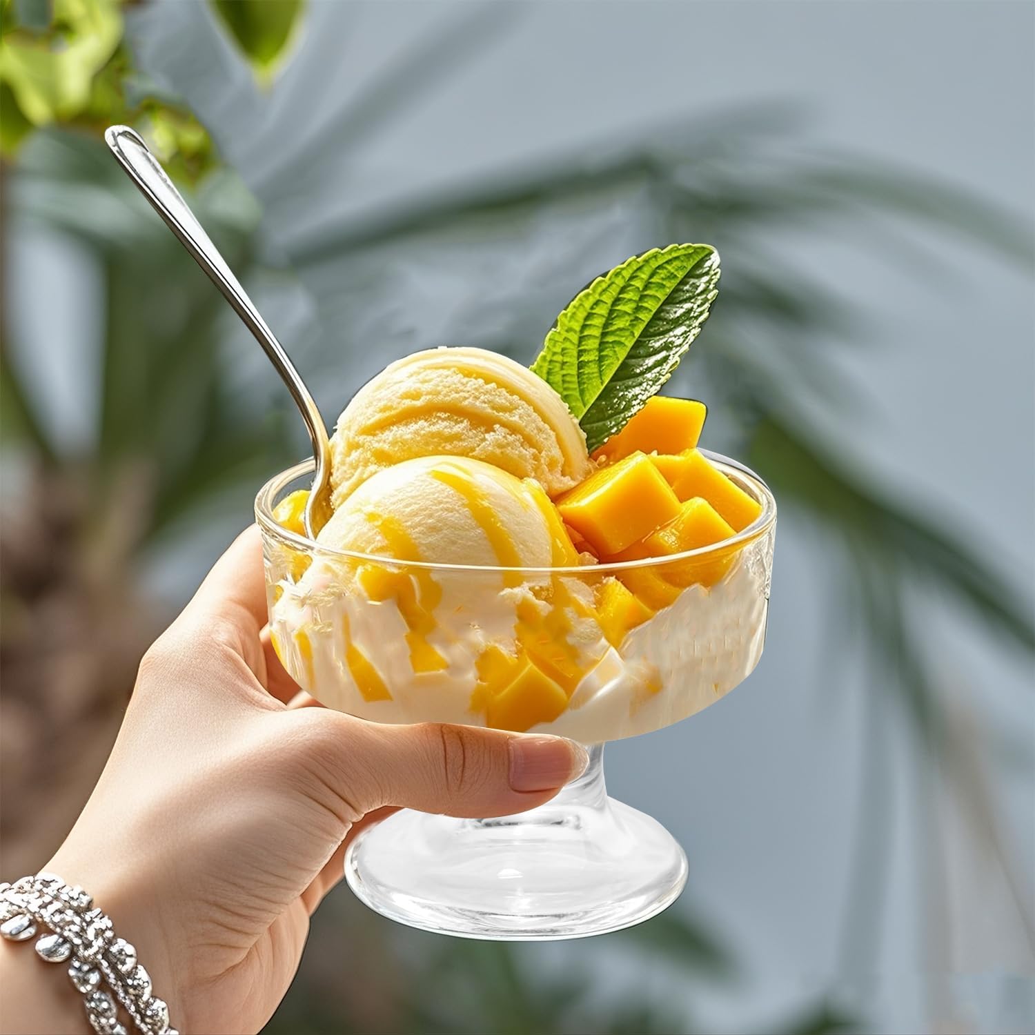4 Pack Glass Ice Cream Cups,8 oz Dessert Bowls,Clear Glass Pudding Cups