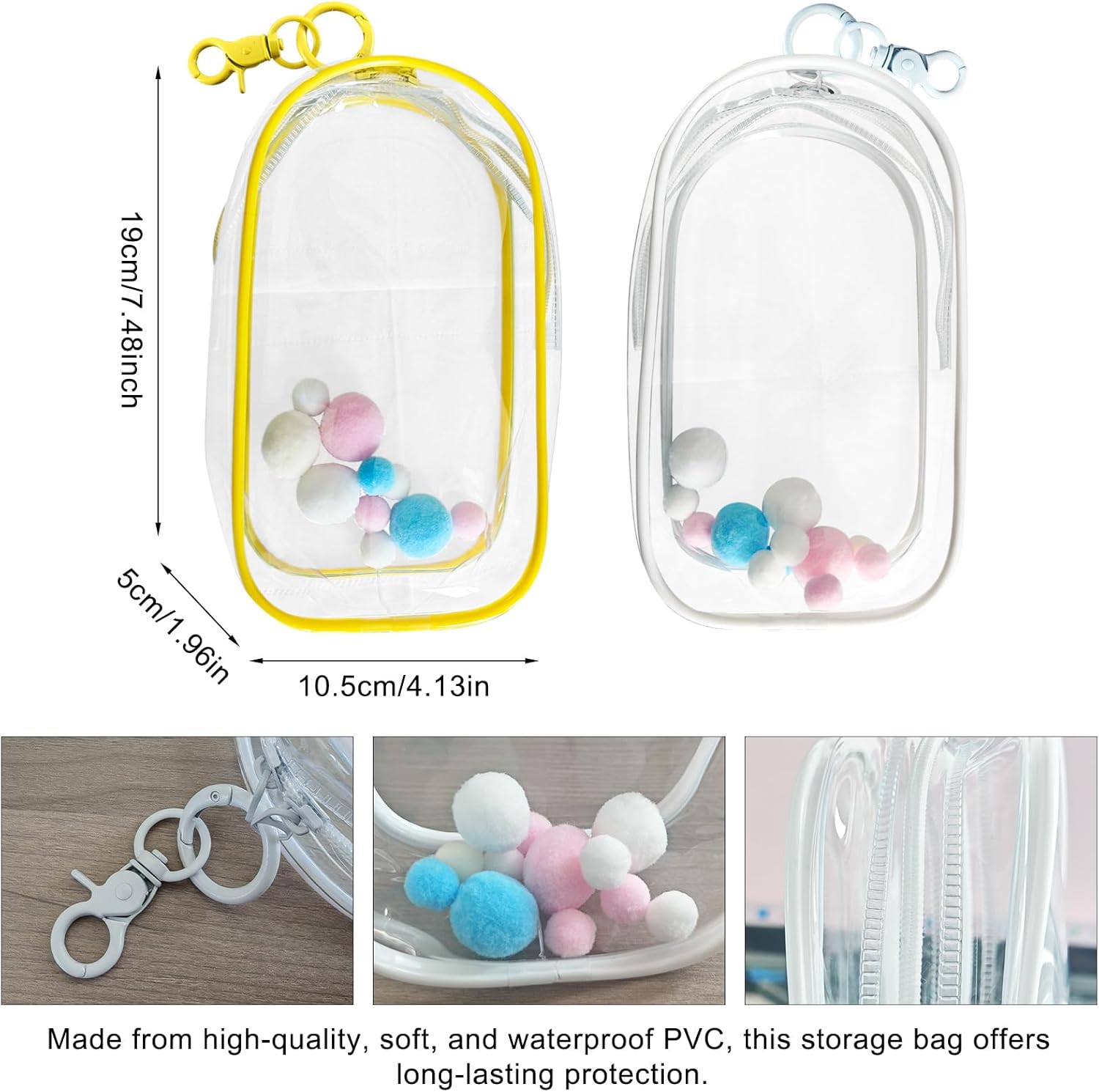 2-Pack Clear Figure Display Bag for 17cm Dolls – Doll Pouch with Keychain, Portable & Dustproof Carrying Case for Funs Collectibles