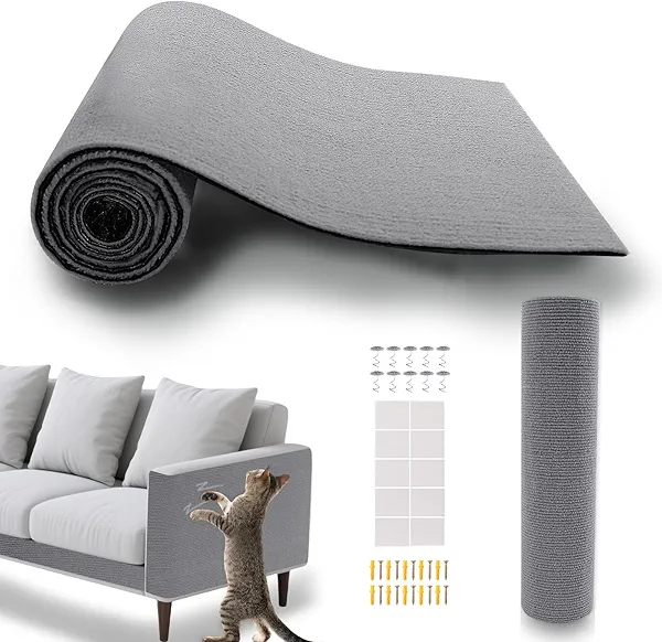 ASENKU Cat Scratch Furniture Protector, Trimmable Self-Adhesive Couch Protector from cat Claws, DIY Climb Cat Scratcher Mat for Covering Cat Tower (AshGray,39.3x15.8In)