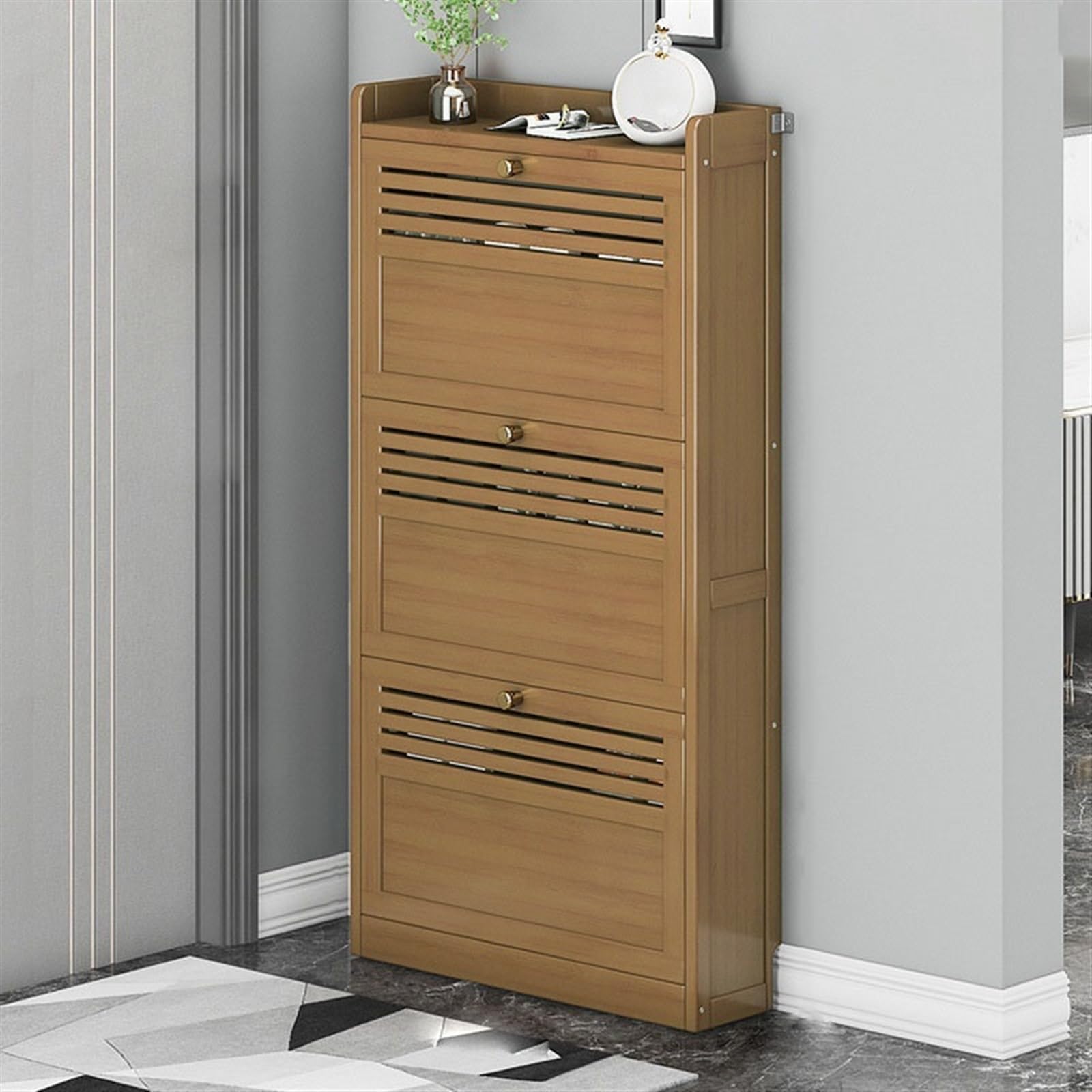 Meuble à chaussures fin en bambou meuble de rangement vertical entrée et chambre