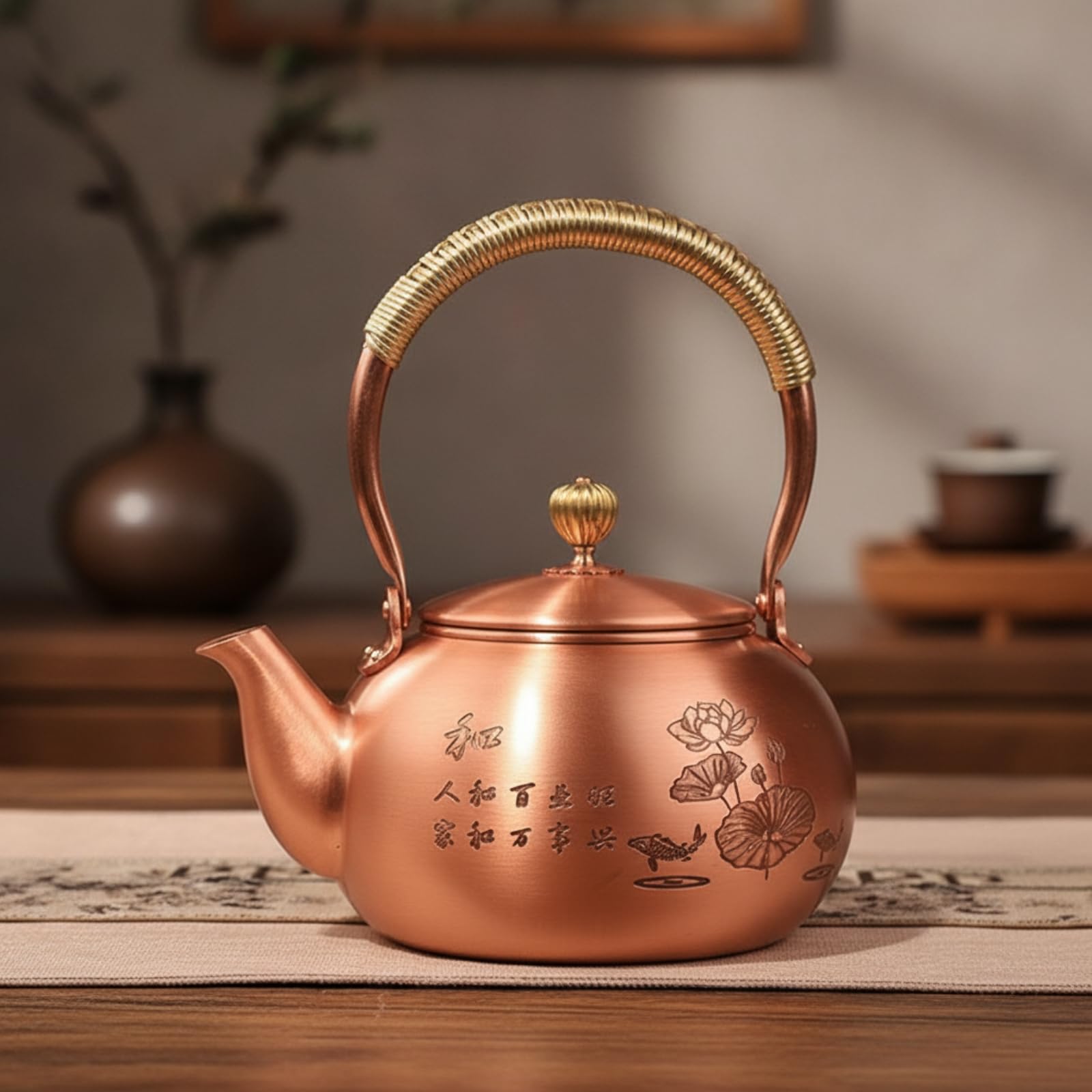 Tetera con Asa Tetera Cobre Tradicional Hervidor para Aficionados l Té Té, Coleccionis, Cocina, 1600ml, Liso