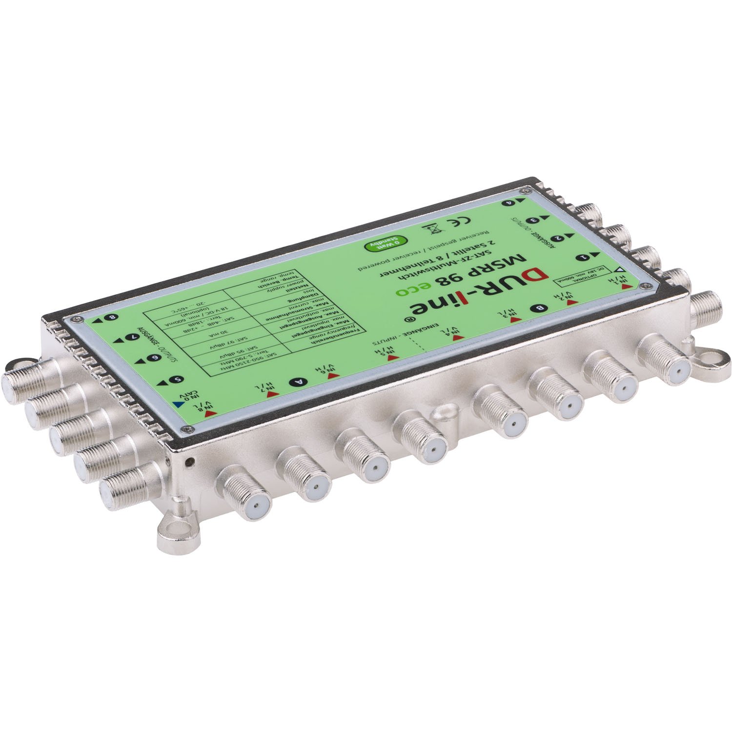 DUR-line MSRP 9/8 eco + Netzteil - Multischalter für 2 Satelliten/8 Teilnehmer - Geringe Stromaufnahme - 0 Watt Standby Multiswitch [Digital, HDTV, FullHD, 4K, UHD]