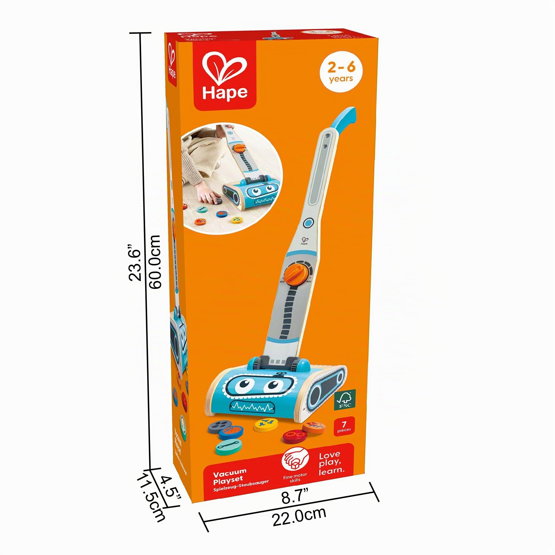 Hape Juego de Aspiradora Interactiva - Robot Aspirador con Función Real y Accesorios de Limpieza