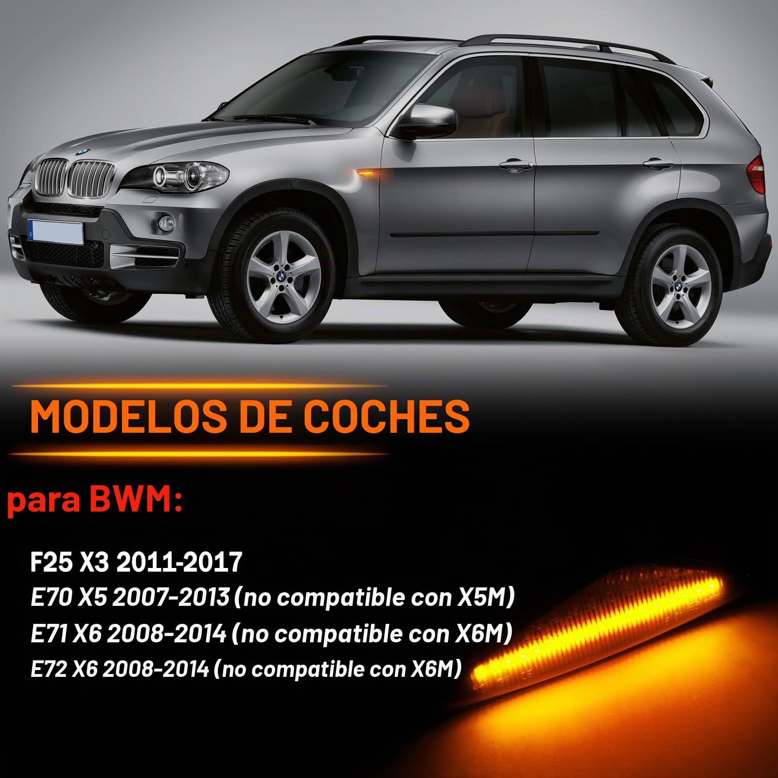 Intermitente Lateral LED para BMW E70 X5 E71 X6 F25 X3, luz LED intermitente con bus Canbus, Indicador Laterales, 2 Piezas Negro