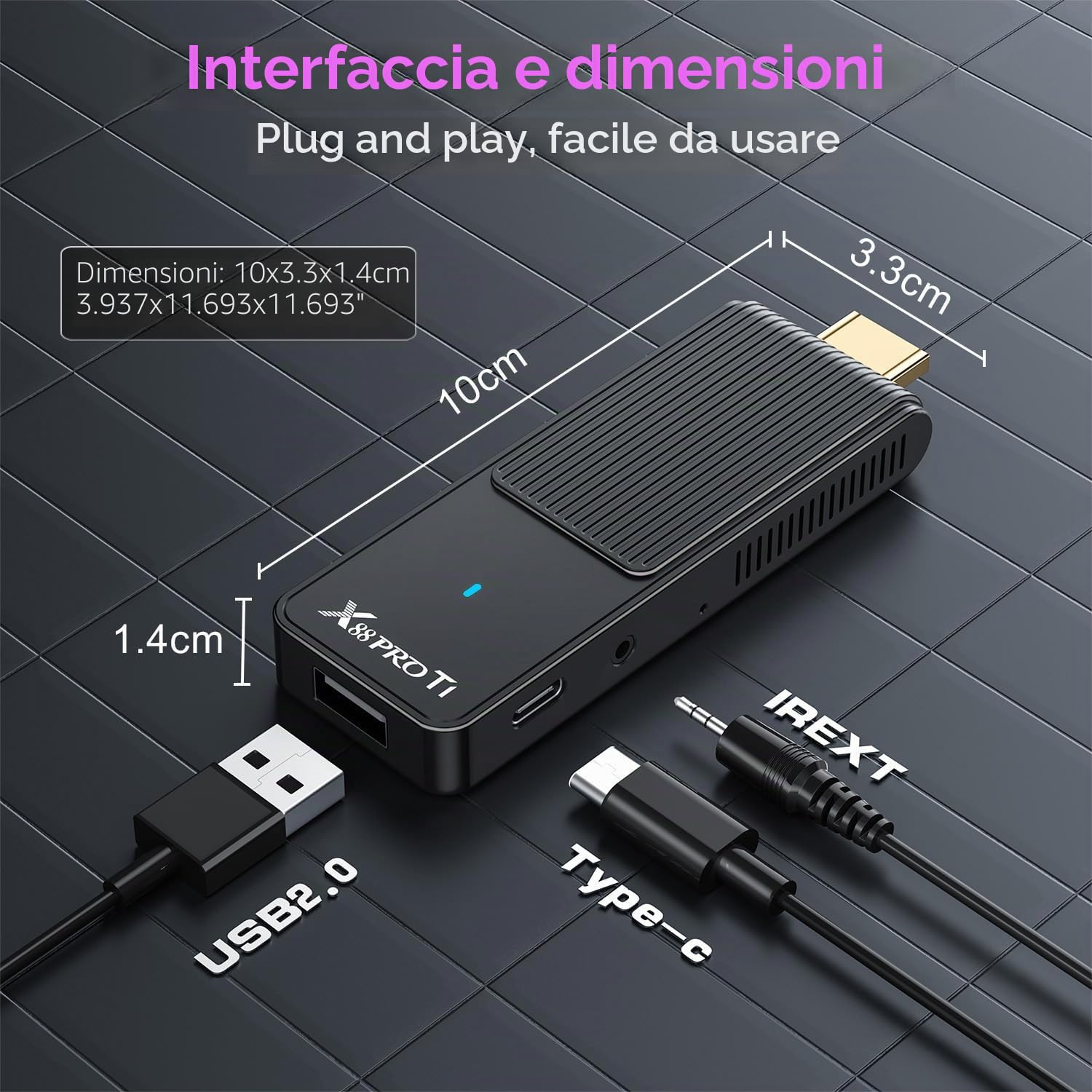 Android 14.0 TV Stick, TV Stick con 2GB 16GB RK3518 Quad-Core 64bit Cortex-A53 Chipset e GPU Mali 450 MP2, Supporta Dual-Band WiFi, Bluetooth 5.0, HDMI 2.0 e HD 4K