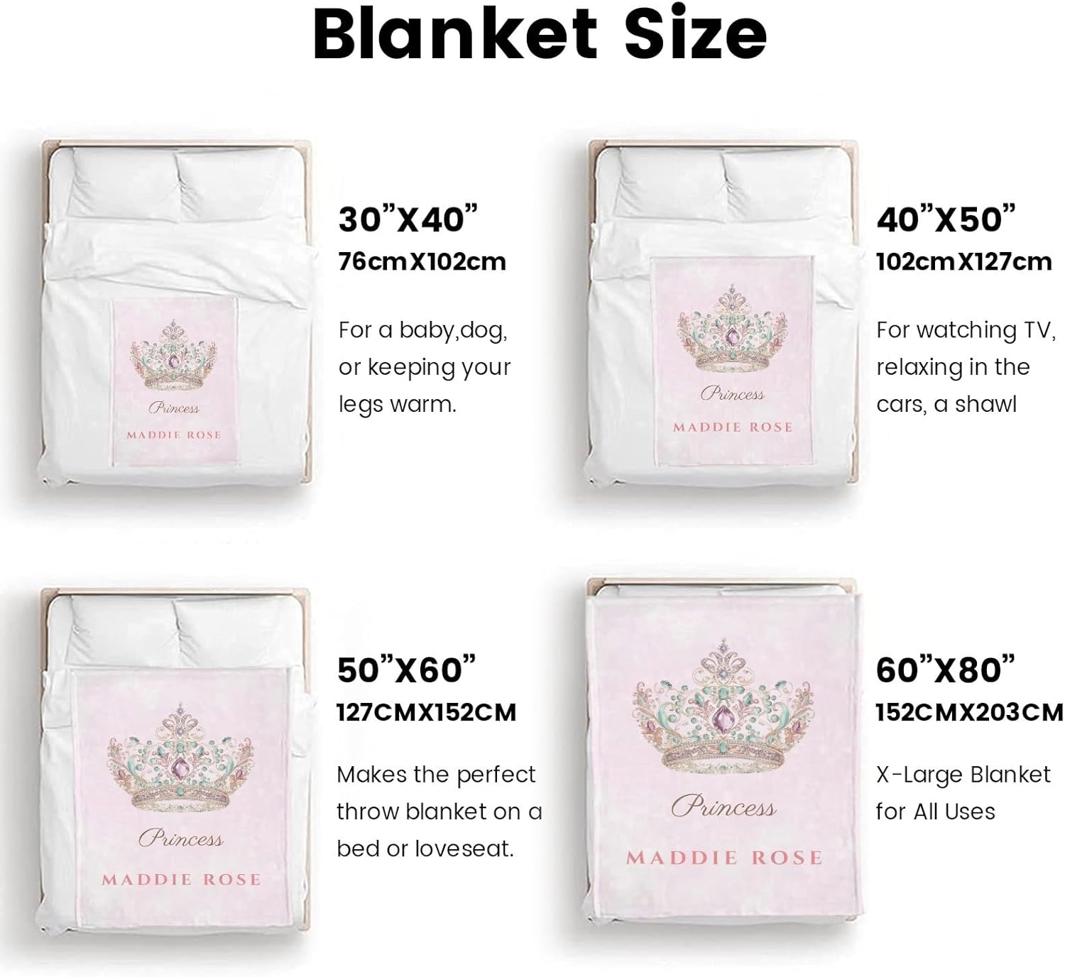 Custom Baby Blankets with Name Personalized Baby Blankets for Girls Personalized Baby Gifts Custom Princess Crown Blanket for Girls - Diamond Crown 60x80in