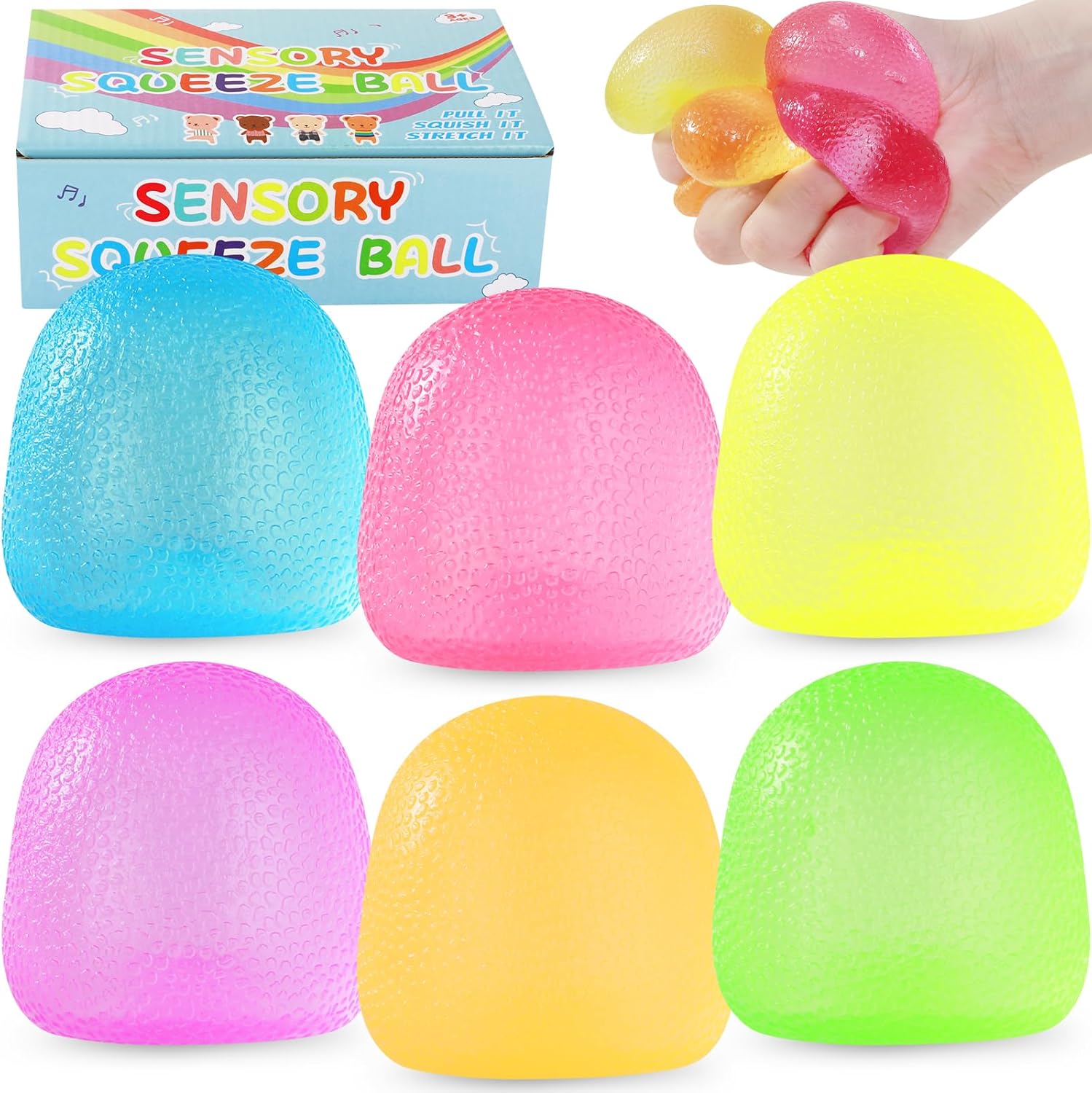 Fidget Toys Squishy 6Pack, Stress Cube Squishies Anxiety Stress Relief, Ice Squishy Stress Cube Sugar Balls, Sensory Toys for Kids with Autism, Fidgets for Classroom Prize Toys (Candy)