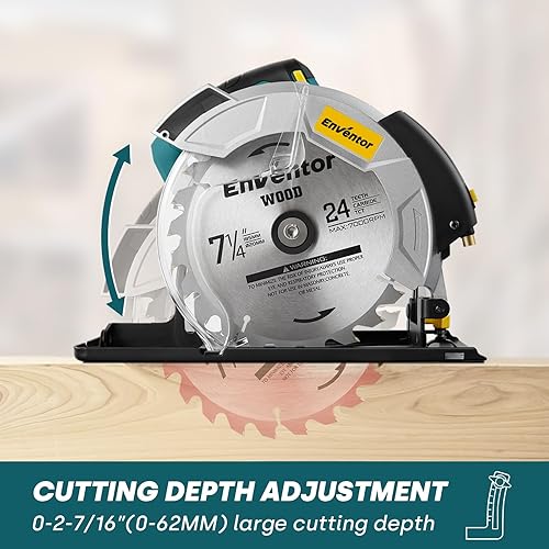 Miniatura 6 de Enventor - Sierra circular de 7-1/4 pulgadas, sierras eléctricas con motor de cobre puro de 10A y guía láser, sierras de 2 hojas (40T/24T), ángulo