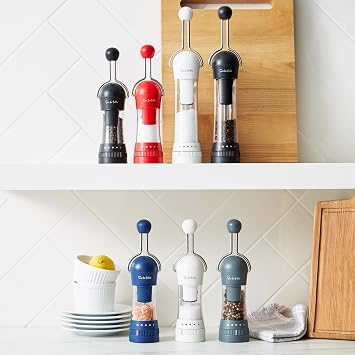 Sur La Table Ratchet Mill, Black Ceramic Stone Grinder Pepper & Spice Grinder with Adjustable Coarseness, Front-Loading Refill, Durable Manual Seasoning Tool for Kitchen and Table