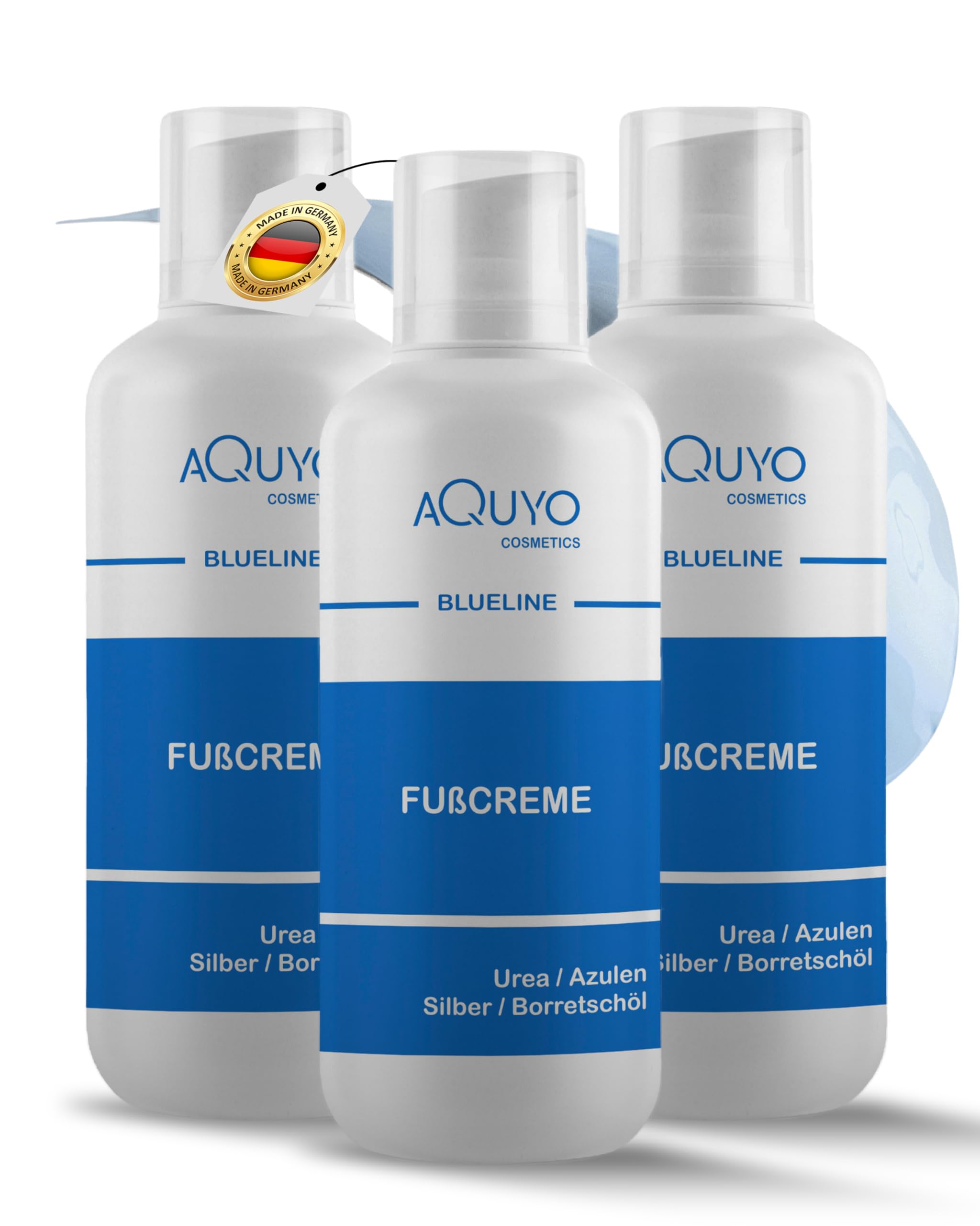 Blueline Fußcreme gegen Hornhaut und Fußpilz (3x 500ml) | Creme für trockene, rissige Füße und Entzündungen der Haut | Fusscreme mit 15% Urea | Fusspflege zur Behandlung von Schrunden
