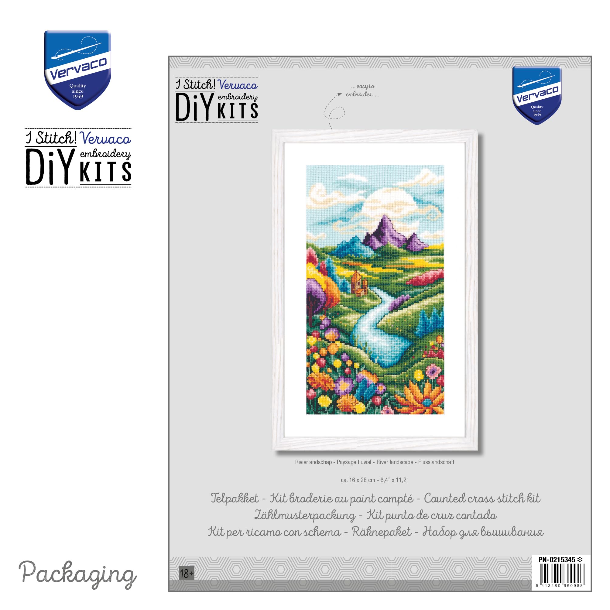 VERVACO Haft Krzyżykowy Liczony Zestaw Obraz do Haftu KRAJOBRAZ RZECZNY Zrób to Sam Zestaw Kreatywny dla Dorosłych 16 x 28 cm Dekoracja Ścienna DIY Cross Stitch Kit