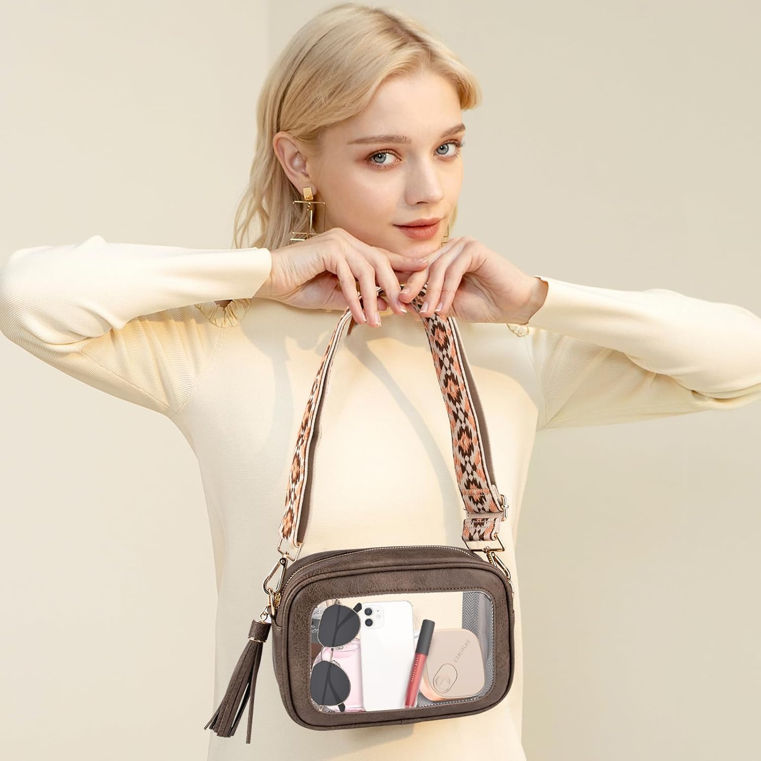 Viva Terry Clear Bag for Stadium Events Approved, Small Clear Crossbody Purse with 2 Adjustable Straps for Makeup Toiletry