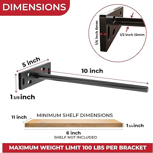 Miniatura 88 de Soporte de estante flotante resistente de 4 x 22 pulgadas - Soporte de estantes de pared largos, accesorios de estante flotante ocultos, soportes