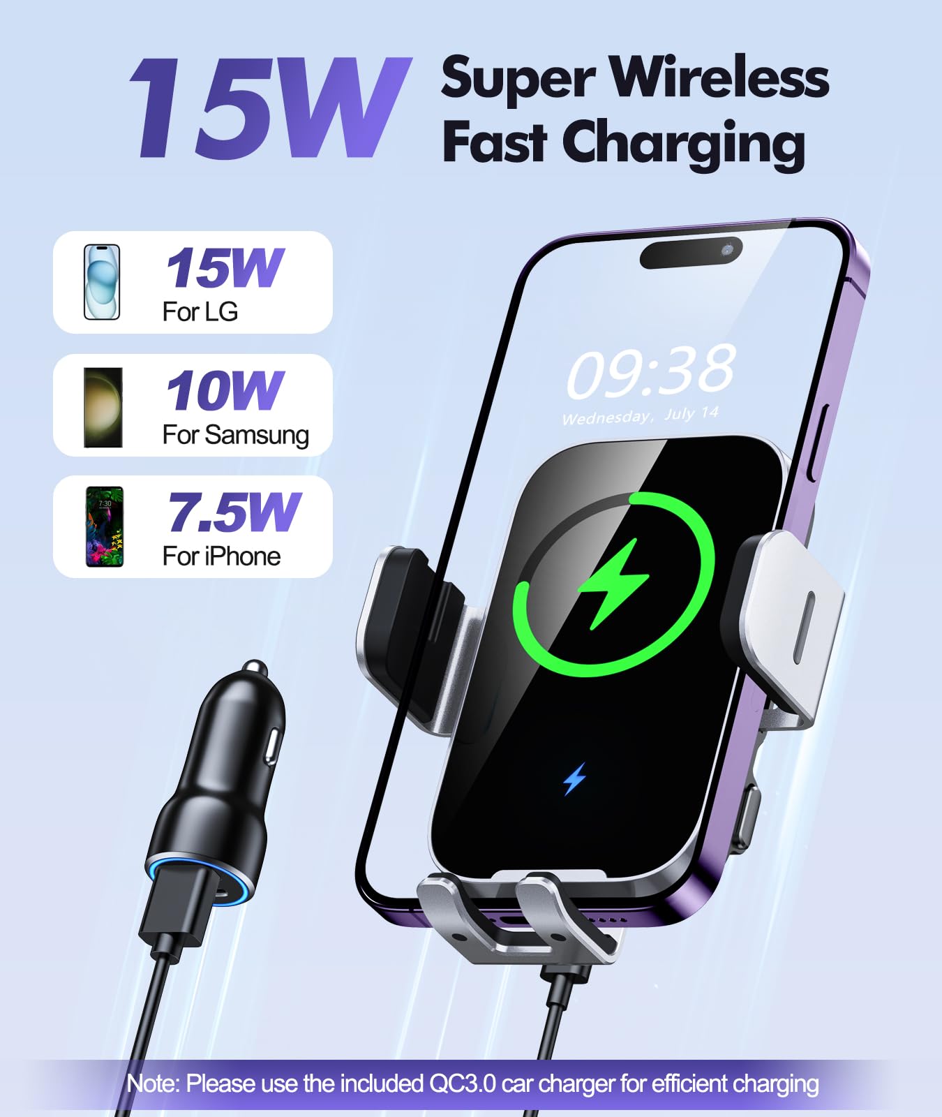 Mohard 15W Support Telephone Voiture Induction [Serrage Automatique