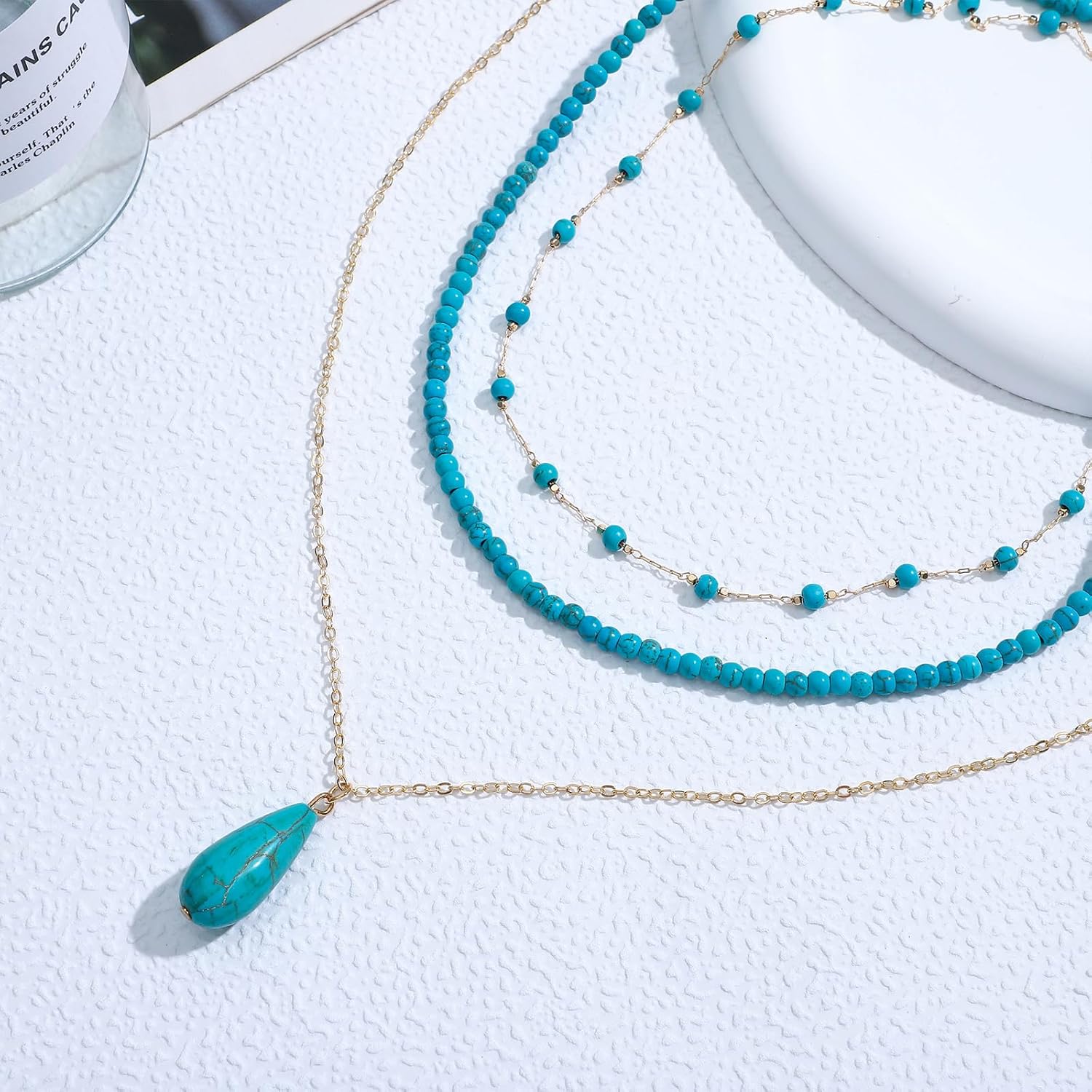 NEWITIN Turquoise Necklace for Women 14K Gold Plated Gemstone Beaded Choker Necklaces Boho Turquoise Necklaces Western Necklace for Women - Image 4