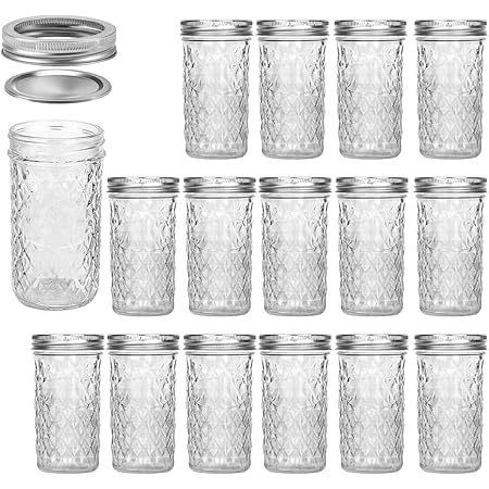 Mason Jars 12 OZ, VERONES Canning Jars Jelly Jars With Regular Lids, Ideal for Jam, Honey, Wedding Favors, Shower Favors,15 PACK