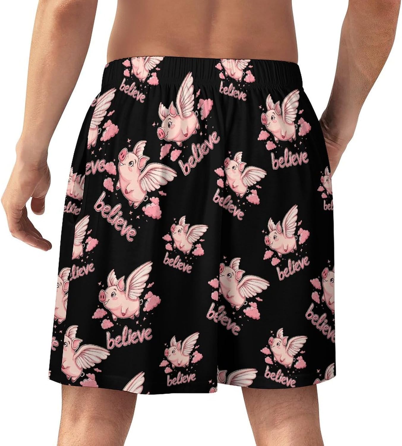 Flying Pigs Believe Men's Pajamas Shorts Casual Pajama Bottom Nightwear Pants Lounge Sleepwear