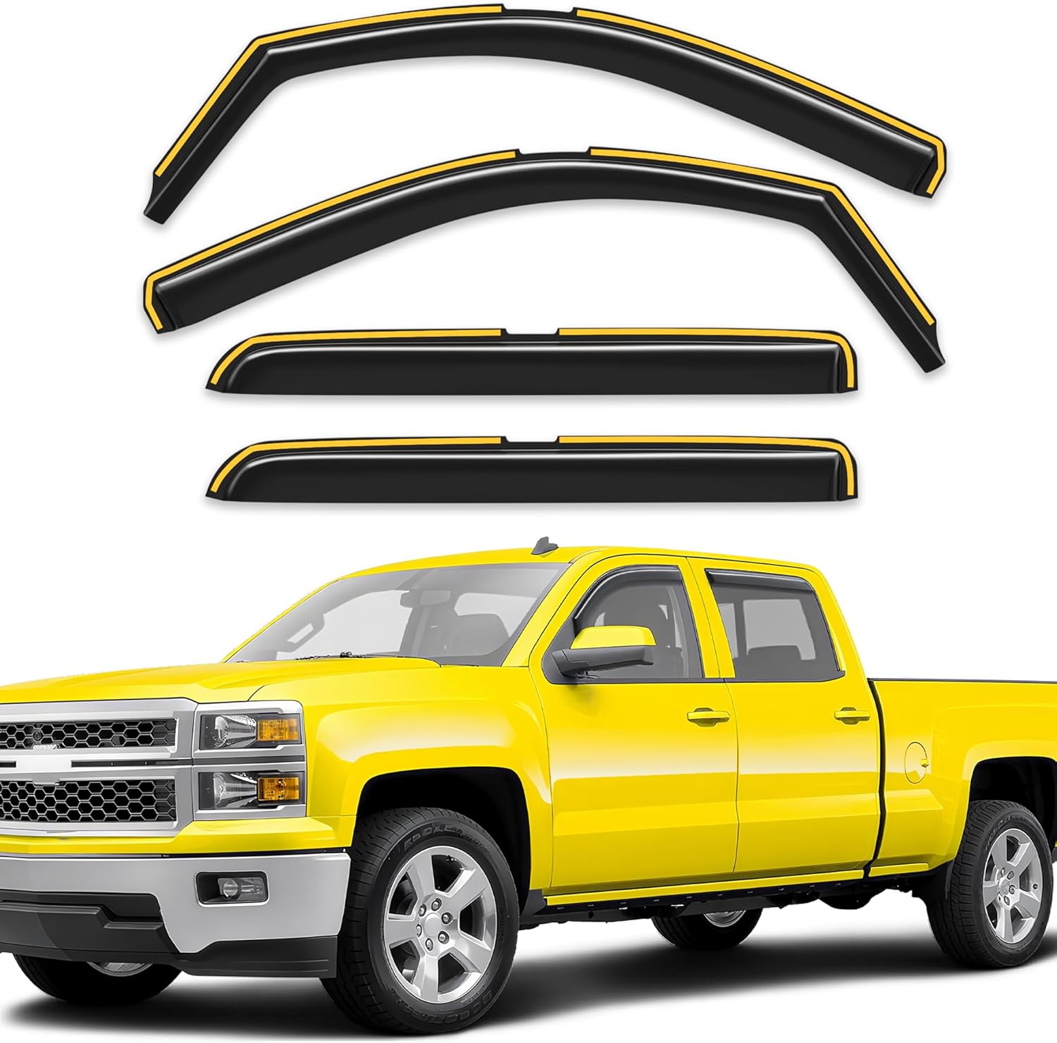 in-Channel Window Rain Guards Fit for Chevrolet(Chevy) Silverado/GMC Sierra 2014-2018 Crew Cab Rain Guards Extra Durable Window Deflectors Visors Vent Visors Vent Shades Truck Accessories