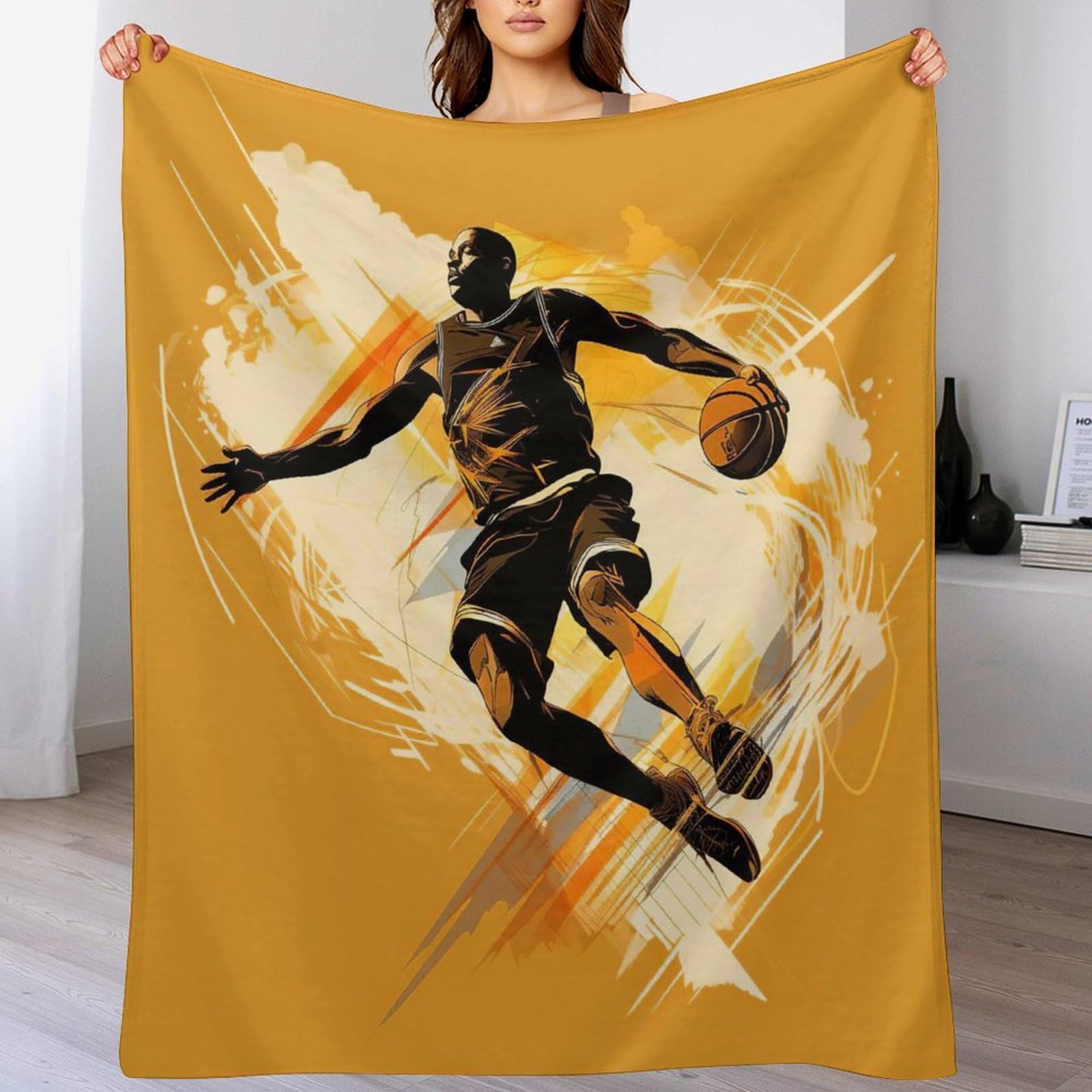 Couverture polaire Basket-Ball en flanelle 180x200cm pour lit et canapé