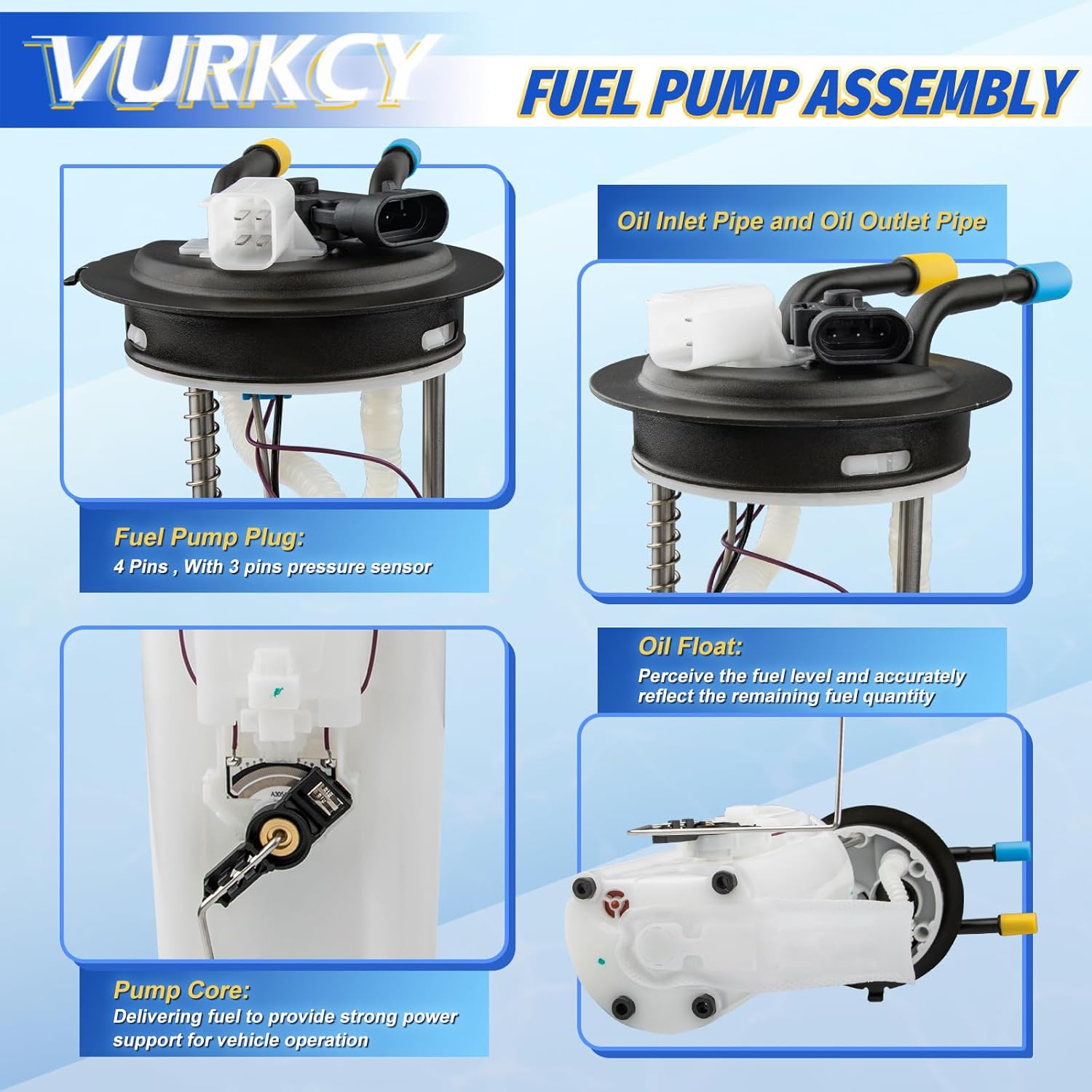 Electric Fuel Pump Module Assembly Compatible with 2002 2003 2004 Chevrolet Tahoe, 2002 2003 2004 GMC Yukon, V8 5.3 L, Replace E3559M, SP6027M