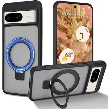 جراب CameCosy لهاتف Google Pixel 8 بحلقة مغناطيسية وحامل غير مرئي [متوافق مع MagSafe]، غطاء شفاف غير لامع مقاوم للصدمات لحماية من السقوط لهاتف Google Pixel 8 6.2 - أسود