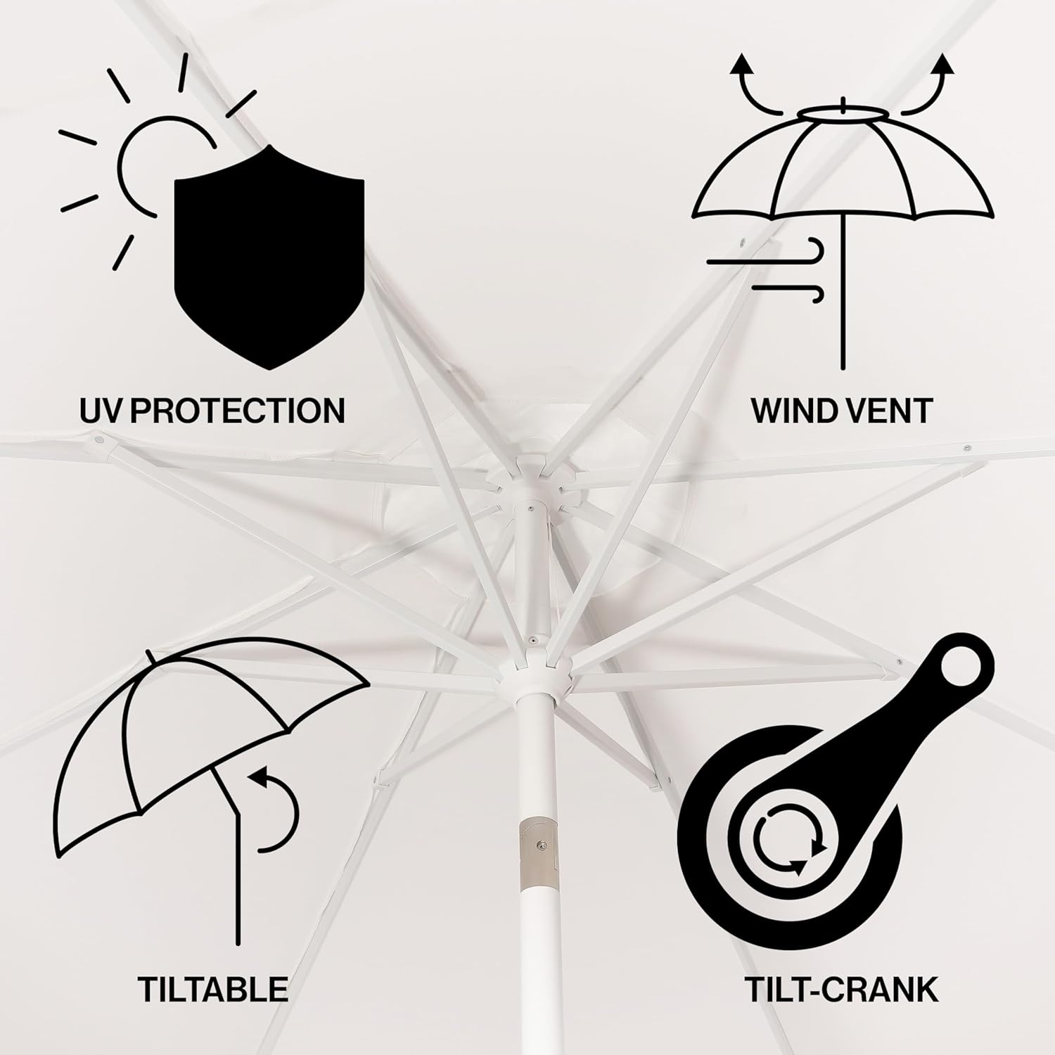 JONATHAN Y UMB1000C Baiona 9 ft. Classic MidCentury Market Patio Umbrella with UV Protection, Auto-Tilt, Crank and Wind Vent in White/Coral Pink - Image 3