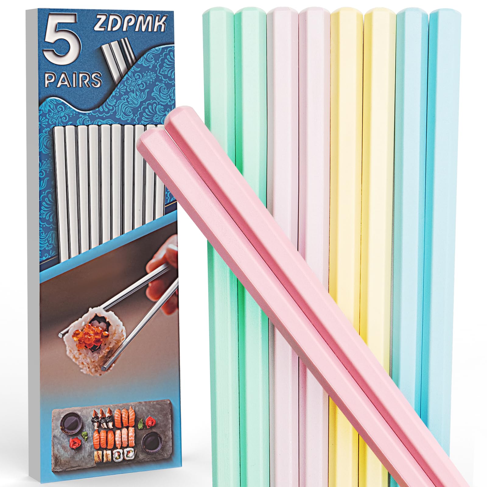 Fiberglass Chopsticks, 5 Pairs Reusable Chopsticks Dishwasher Safe, Japanese Chinese korean Chop sticks Set, Plastic Chop sticks Reusable for Beginners Adults, 9.5 inch Non-Slip Chop sticks