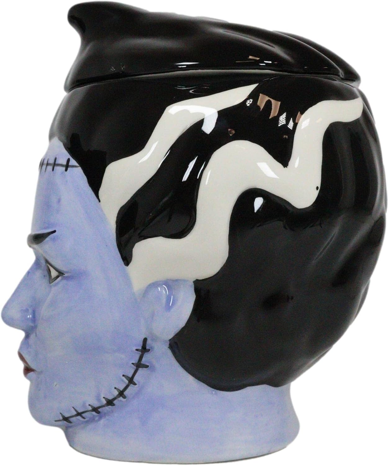 Ebros Gift Ceramic Ghastly Mrs Frankenstein Bride Skull Cookie Jar Decorative Figurine 8.25" Tall Ossuary Macabre Dead Graveyard Grinning Skulls Zombies Undead Halloween Kitchen Decor Accessory