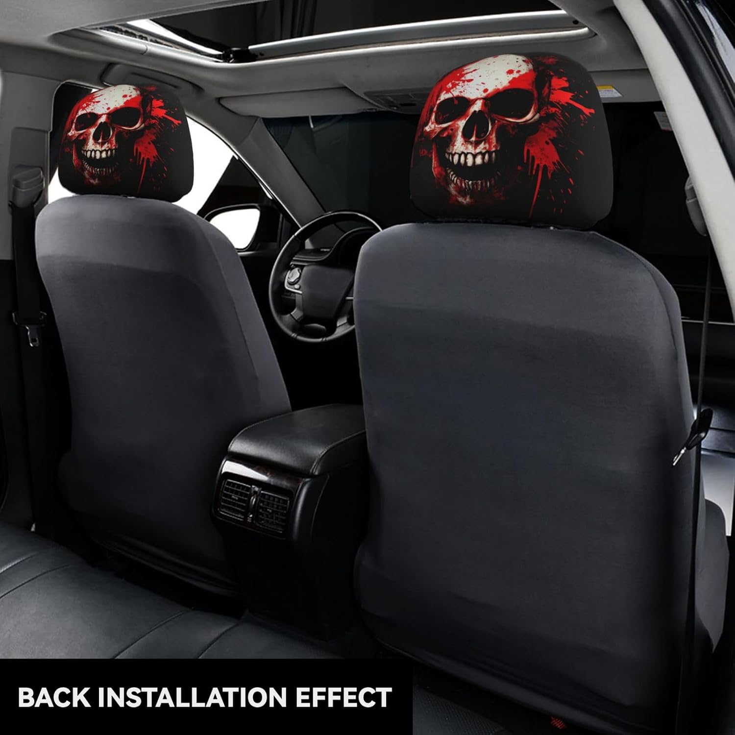 2 Pcs Skull Car Seat Headrest Cover Funny Scary Face Car Seat Head Rest Cover Auto Interior Car Accessories Protector Universal Fit Most Cars Sedan Truck SUV image 3