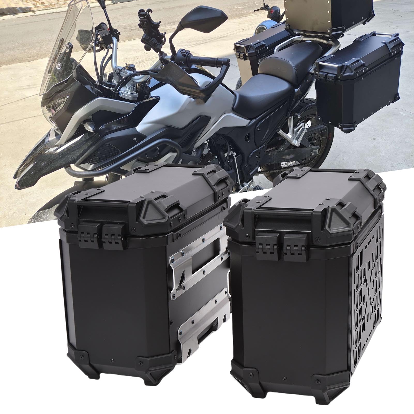 AUNMAS Boczna Skrzynia Motocyklowa Boczna Skrzynia Podsiodłowa ze Stopu Aluminium 35 L Wodoodporna pamięć Masowa z Kluczykami Odblaskowymi Naklejki Odblaskowe dla Osób Podróżujących do Pracy