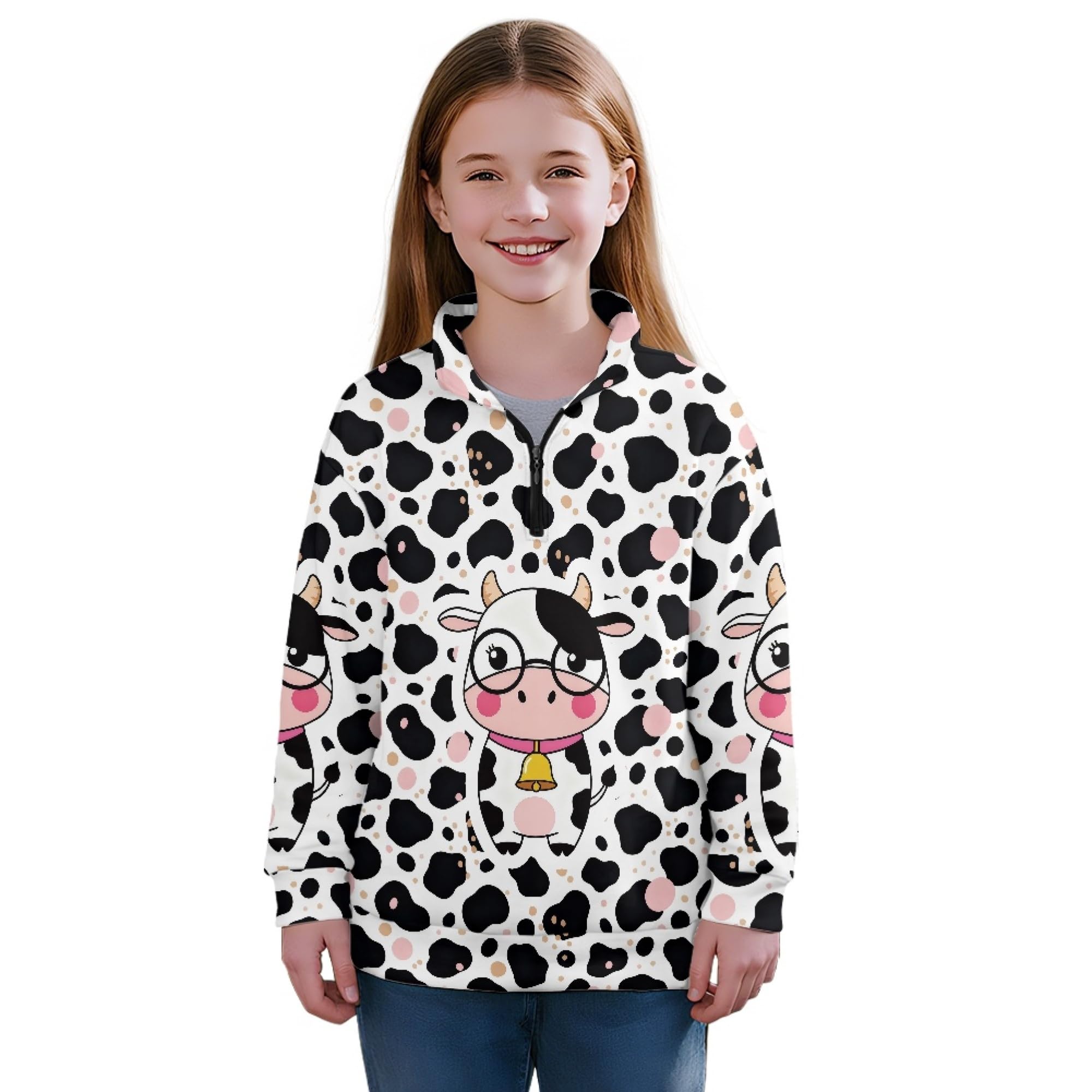 AmzPrint Girls Graphic Quarter Zip Coat Long Sleeve Lightweight Oversized Athletic Running Hoodies For Kids Teen Girls