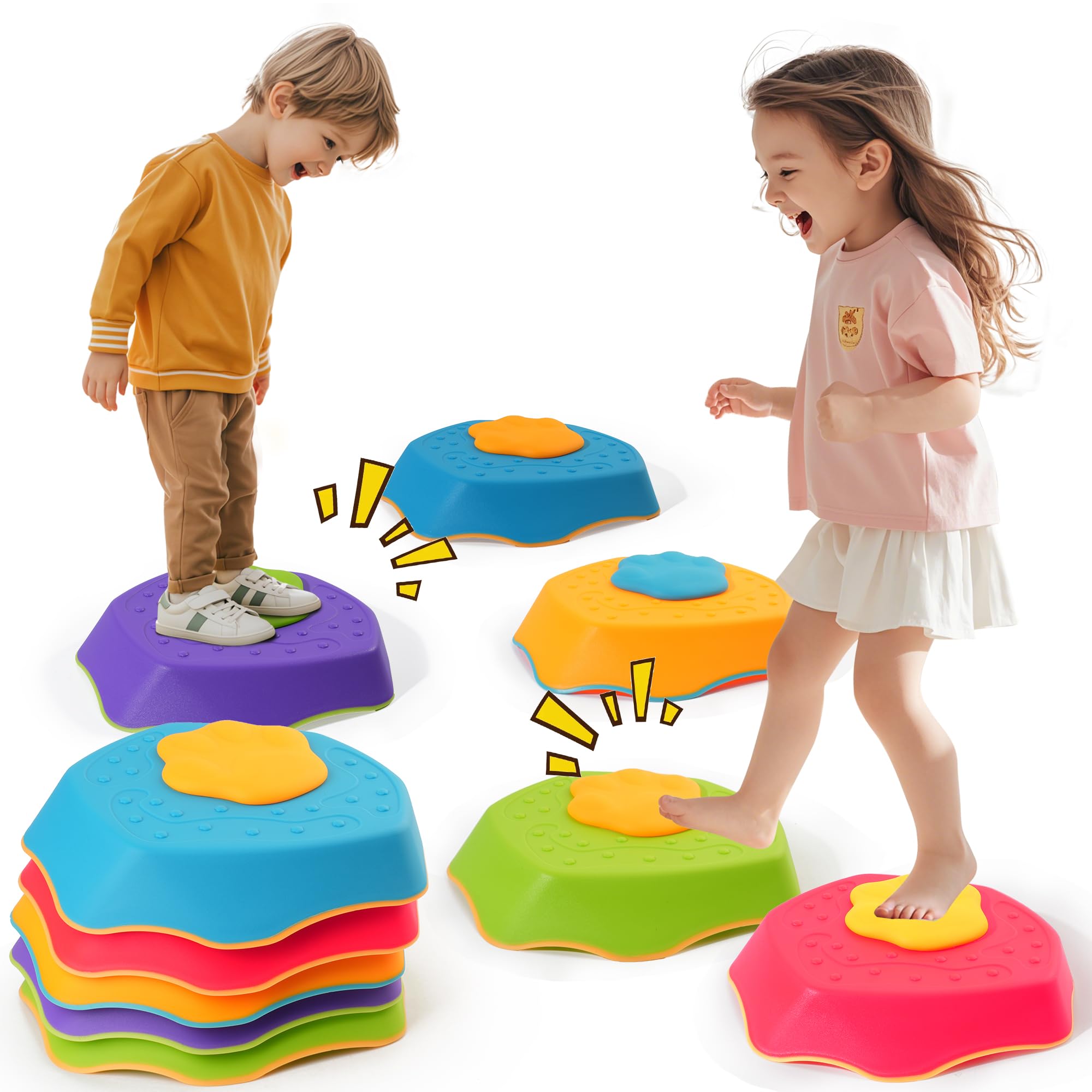 5-Pack Stepping Stones for Kids with Sound Effects - Balance & Coordination Toys for Toddlers Ages 3+, Indoor/Outdoor Play with Interactive Sensory Feedback