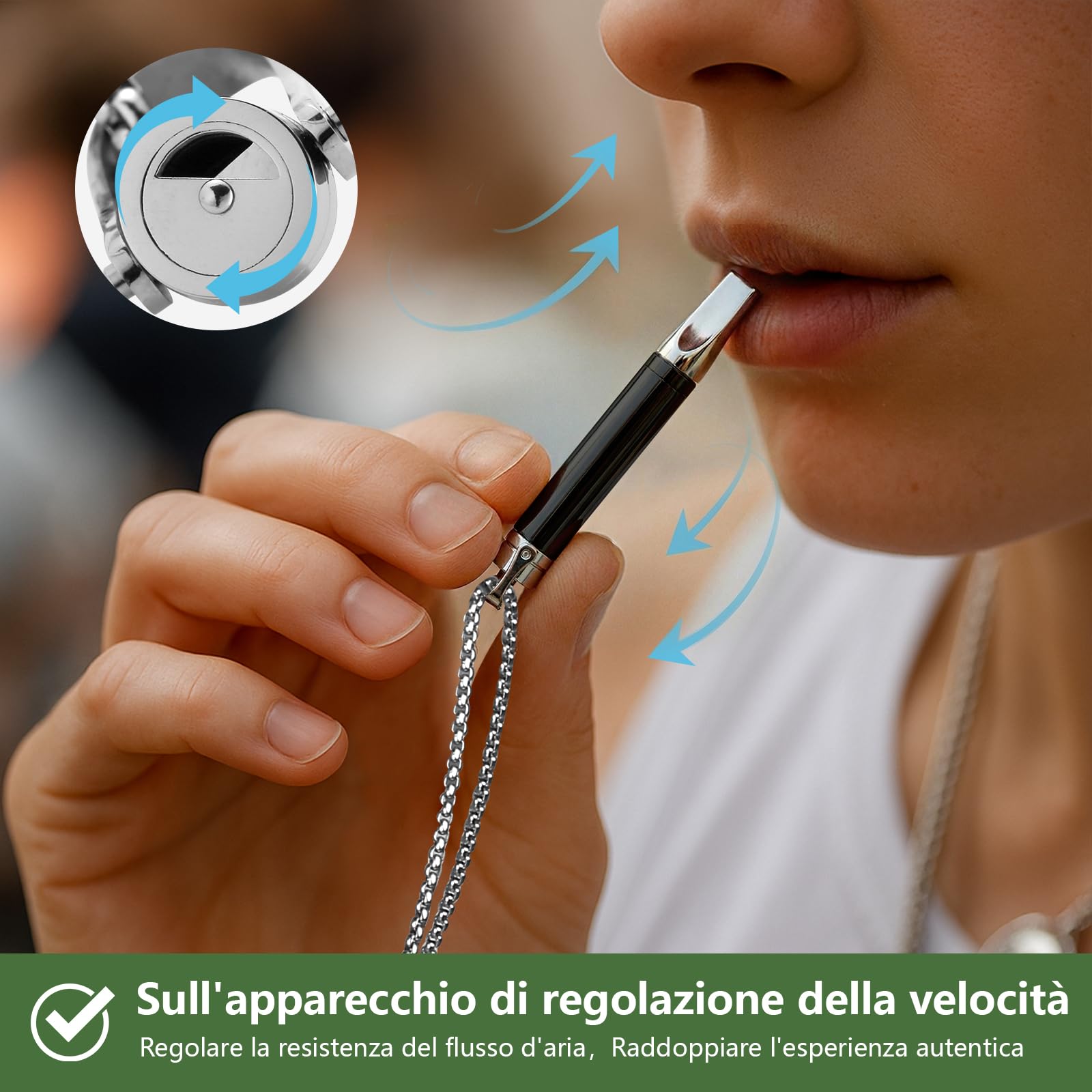 Set Collana Ausiliaria Per Smettere Di Fumare, Con 15 Filtri. Resistenza dell'aria regolabile, Collana Respiratoria Antistress Senza Nicotina, Calma l'umore Tramite la Respirazione. Acciaio Inox