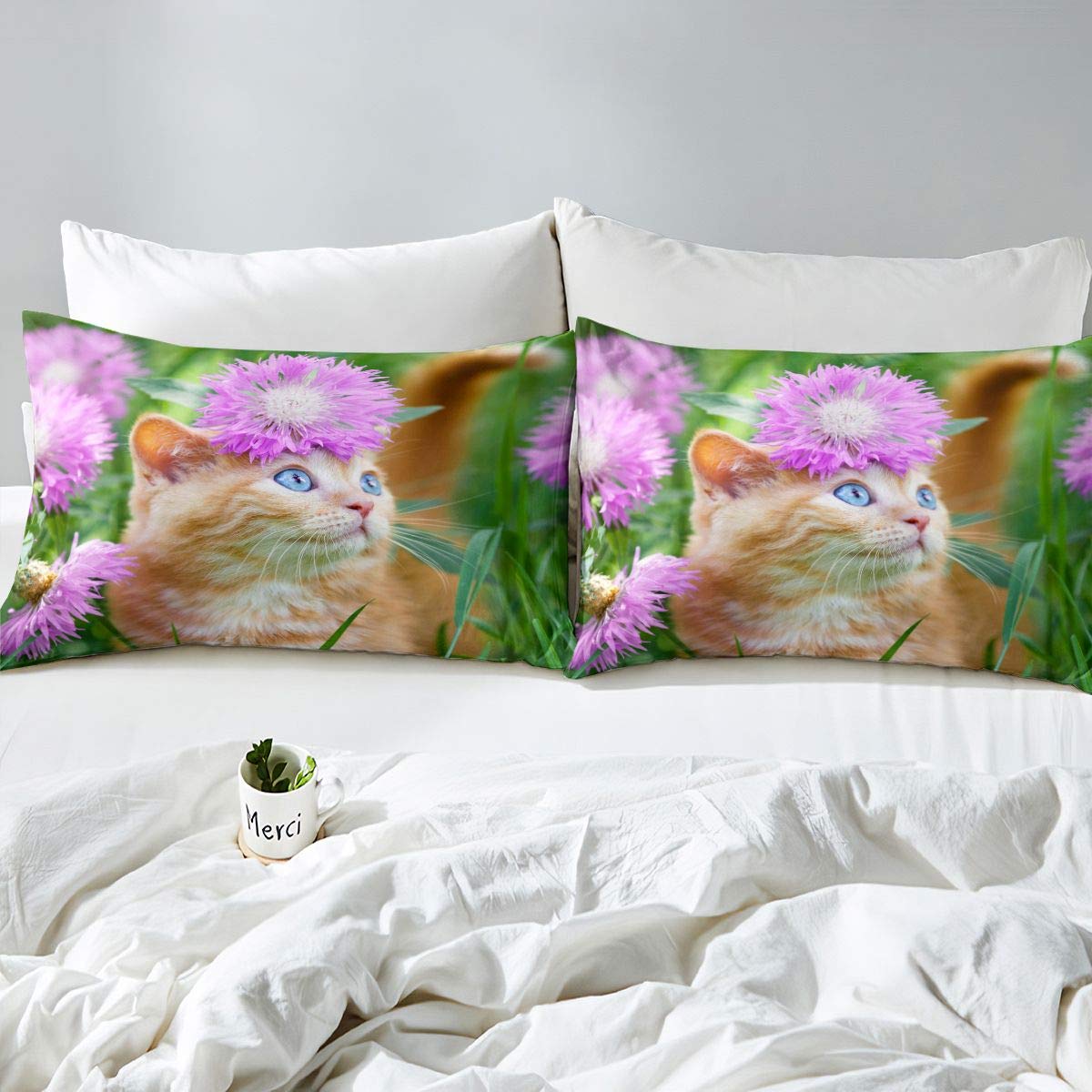 Loussiesd Copripiumino Bimbi Con Stampa Gatto – 135x200 Cm Con Federa 80x80 Cm – Microfibra Traspirante, Lavabile, Chiusura Lampo