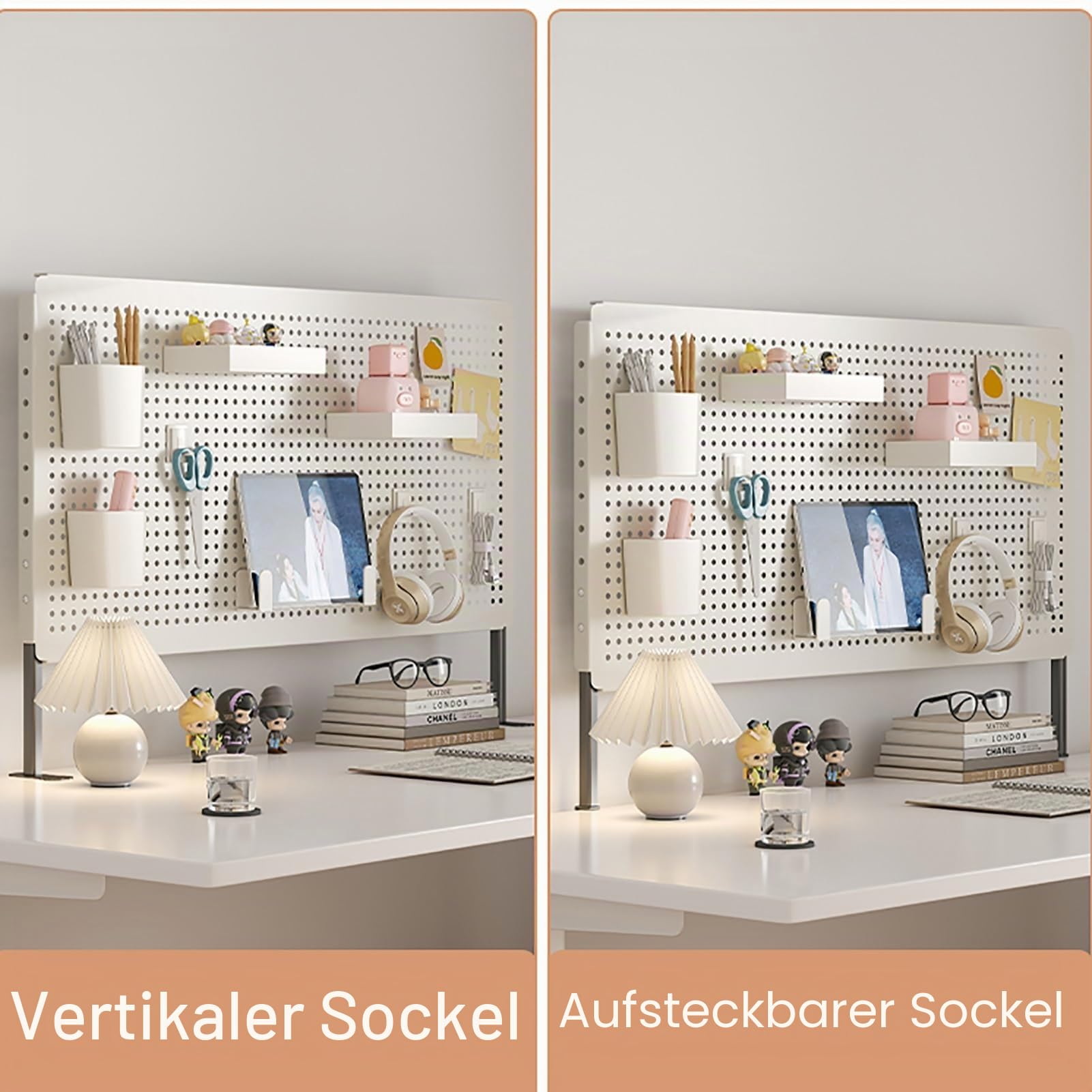 Pegboard Metall Mit Höhenverstellbarer Basis, Lochplatte Schreibtisch, Kleiner Stecktafel Organizer für Büro, Arbeitszimmer, Schlafzimmer, Küche ( Color : White(clip-on base) , Size : 80*40cm )