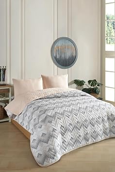 Formeya Double Pattern Quilted Double Sided Colored Pique Bedspread Set 200x230 cm (Sheetless) (Beige)
