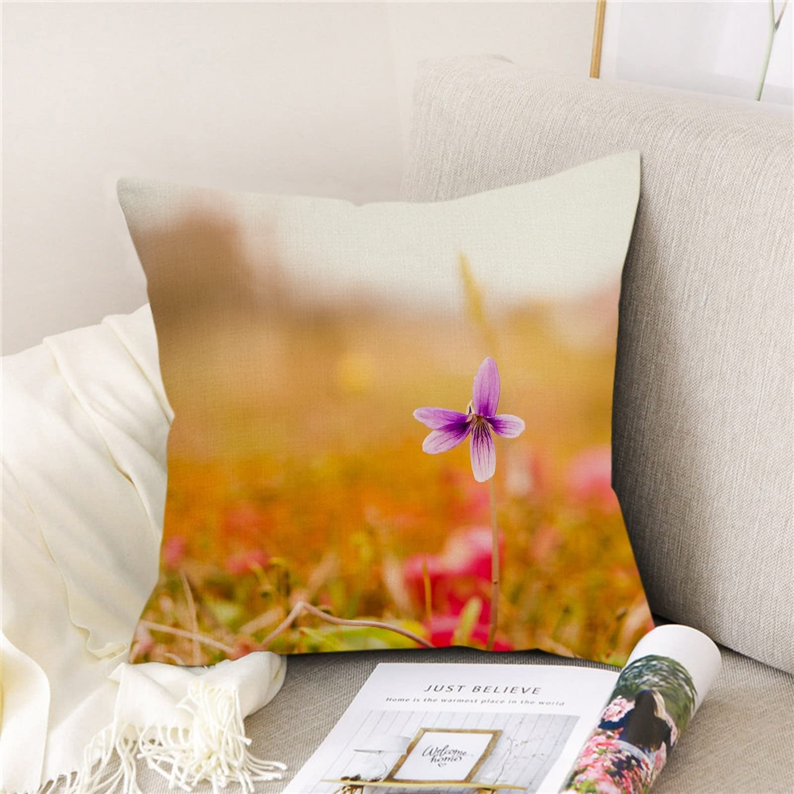 4 federe natalizie 50 x 50 cm, set di federe per cuscino viola rosso motivo fiori per soggiorno, divano camera da letto
