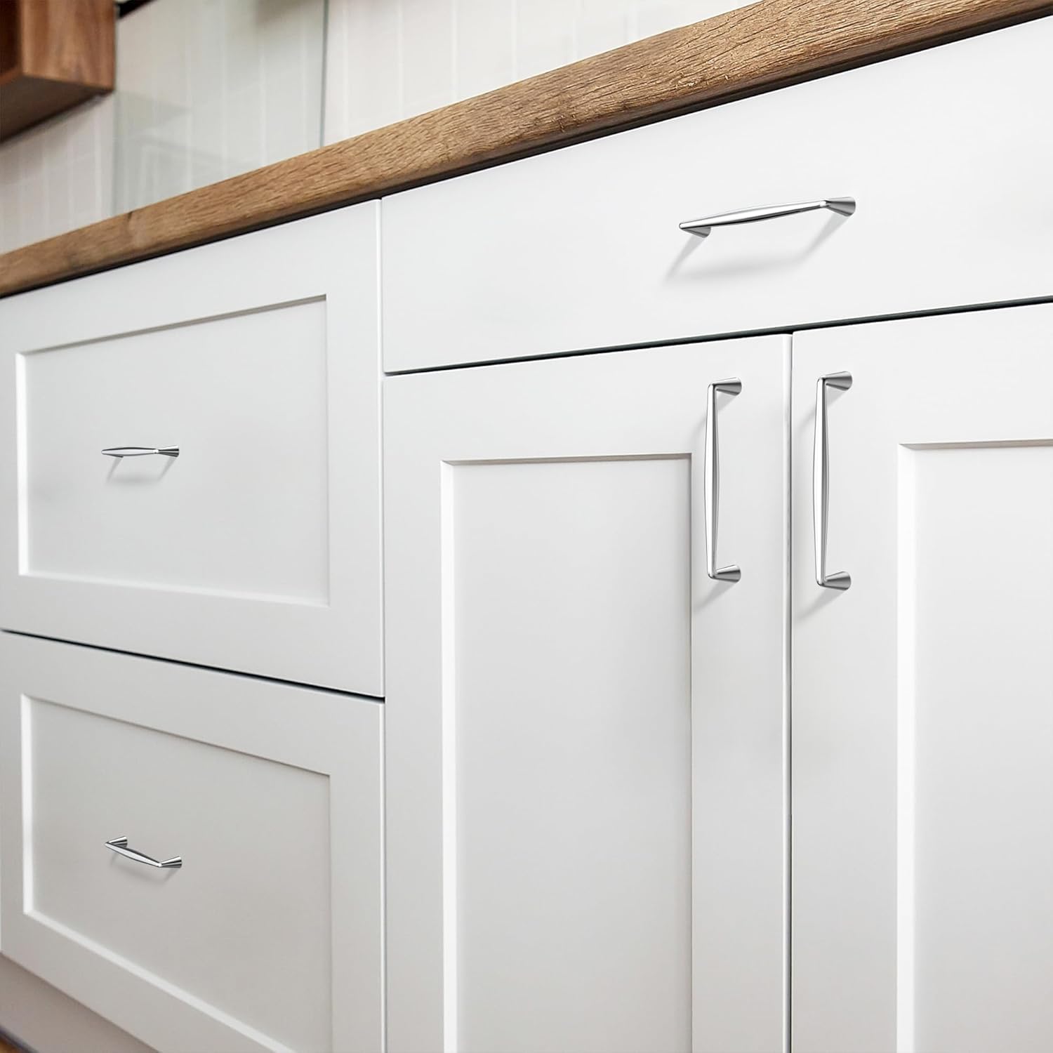 Alzassbg Cabinet Pulls, Polished Chrome, 5 Inch(128mm) Hole Spacing, Drawer Handles for Kitchen Cabinets, 10 Pack, AL3506CP