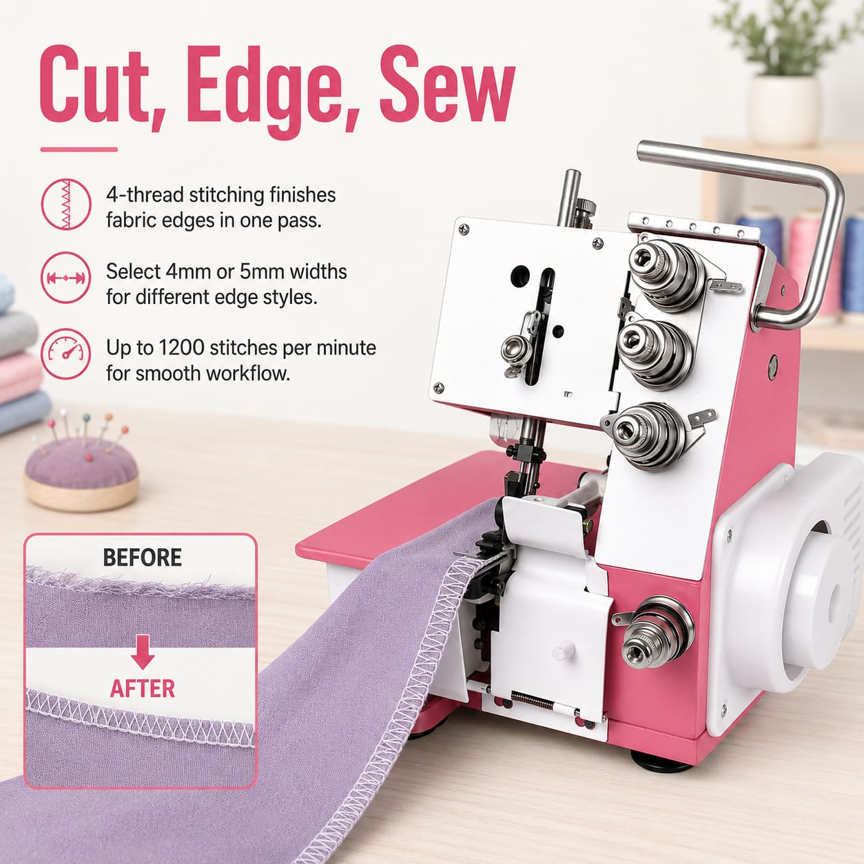 Máquina de Coser Overlock Serger, Grosor de Costura de 3,5 mm, 1200 RPM