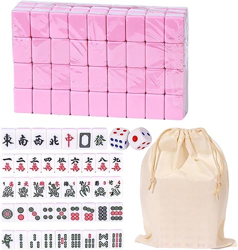 Miniatura 2 de Mahjong Sets - Juego de mesa de viaje tradicional chino con bolsa de sujeción juego de festival con palabras claras mini Mahjong chino 144 azulejos