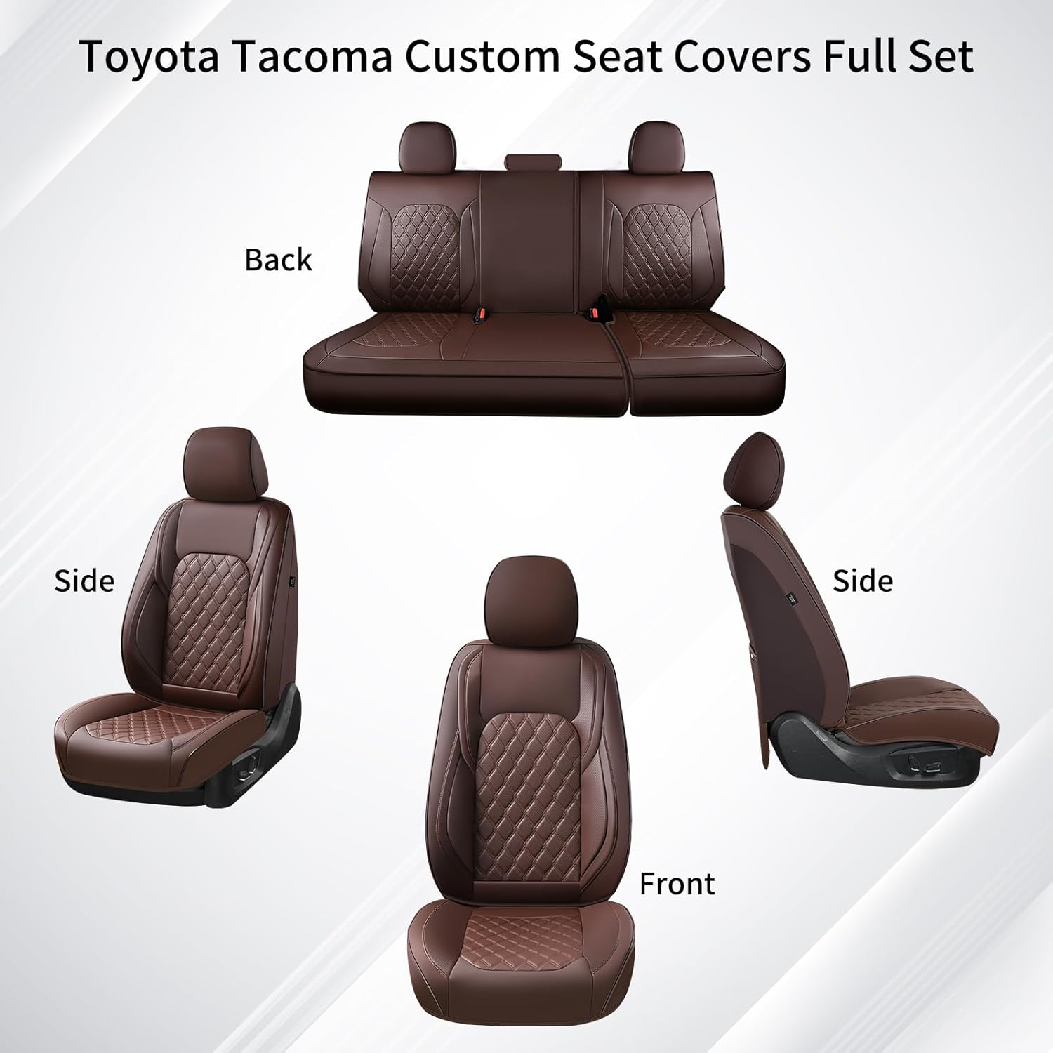 Huidasource Tacoma Custom Seat Covers Fit for Toyota Tacoma 2016-2023 Double & Crew Cab SR SR5 Limited TRD Sport/Pro/Off Road, 360° Full-wrap Waterproof Car Seat Cushion Cover (Full Set/Coffee)