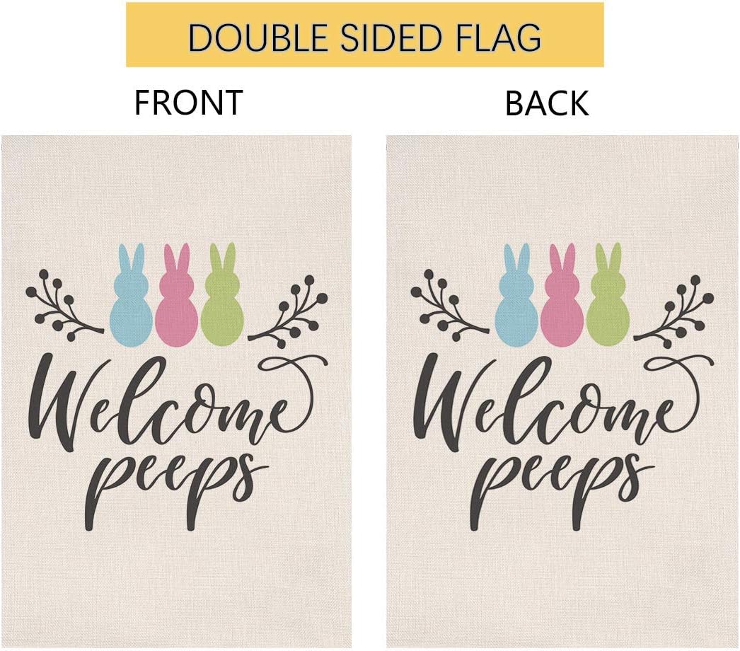 Welcome Peeps Spring Easter Small Garden Flag Vertical Double Sided Rabbit Burlap Yard Outdoor Decor 12.5 x 18 Inch