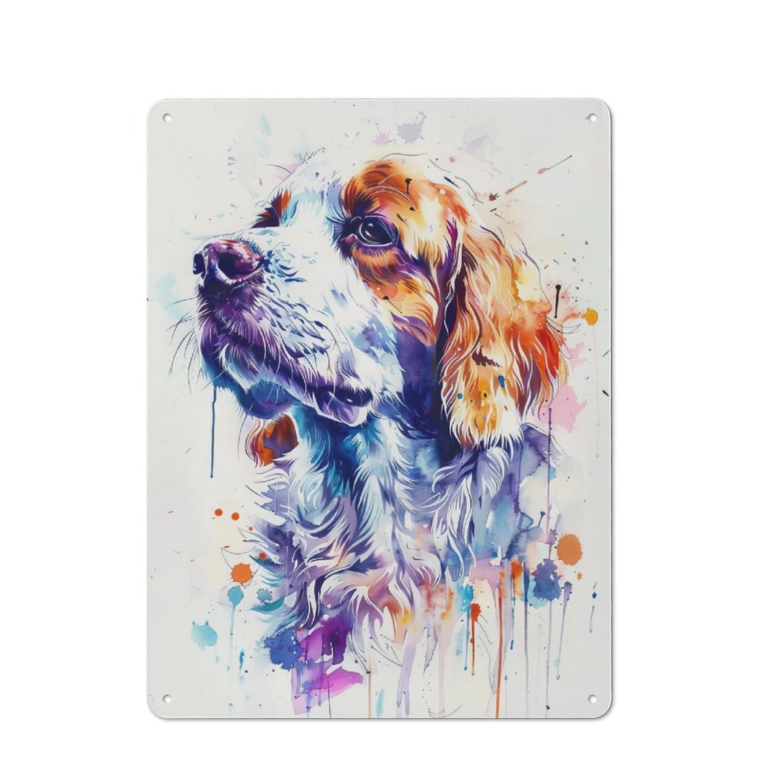 Junmoney Clumber Spaniel Watercolor Country Vintage Metal Wall Decor 40X30cm, Decorative Tin Sign For Cottage, Kitchen, Hallway Or Breakfast Nook