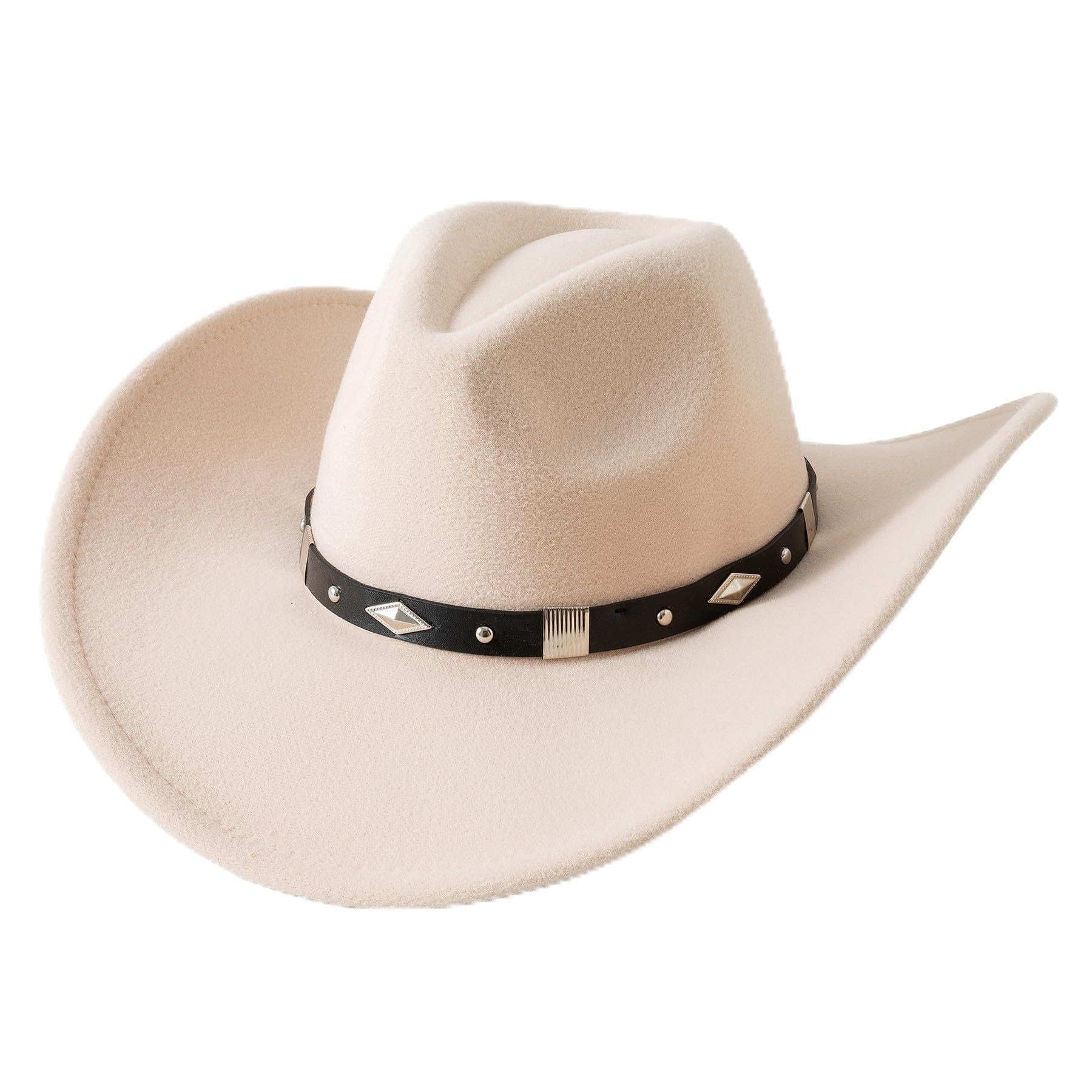 Lanzom Women Men Classic Felt Wide Brim Western Cowboy Cowgirl Hat with Belt Buckle