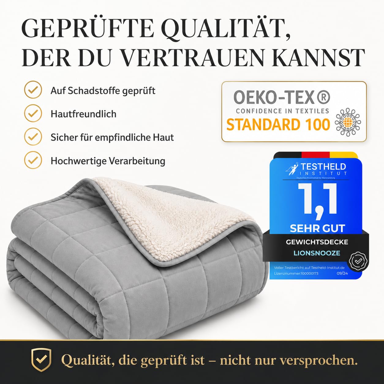 Gewichtsdecke - Weighted Blanket & Therapiedecke 2in1 kühlend & wärmend - Schwere Decke gegen Schlaflosigkeit, Stress & Angst - Bambusfaser Fleece mit Glasperlen - Oeko-TEX